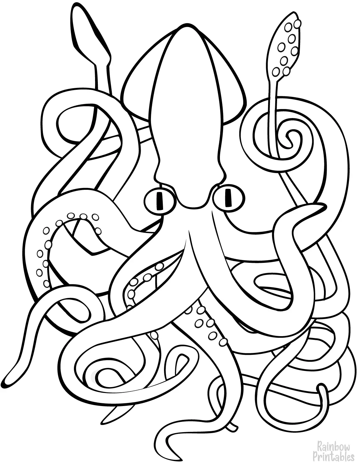 SIMPLE-EASY-line-drawings-SQUID-coloring-page-for-kids