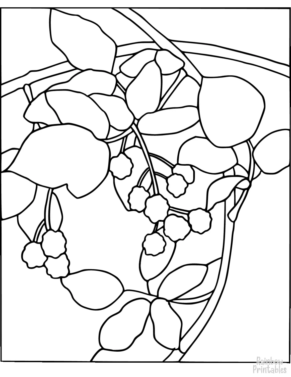 STAINED GLASS PLANT BERRIES Clipart Coloring Pages for Kids Adults Art Activities Line Art