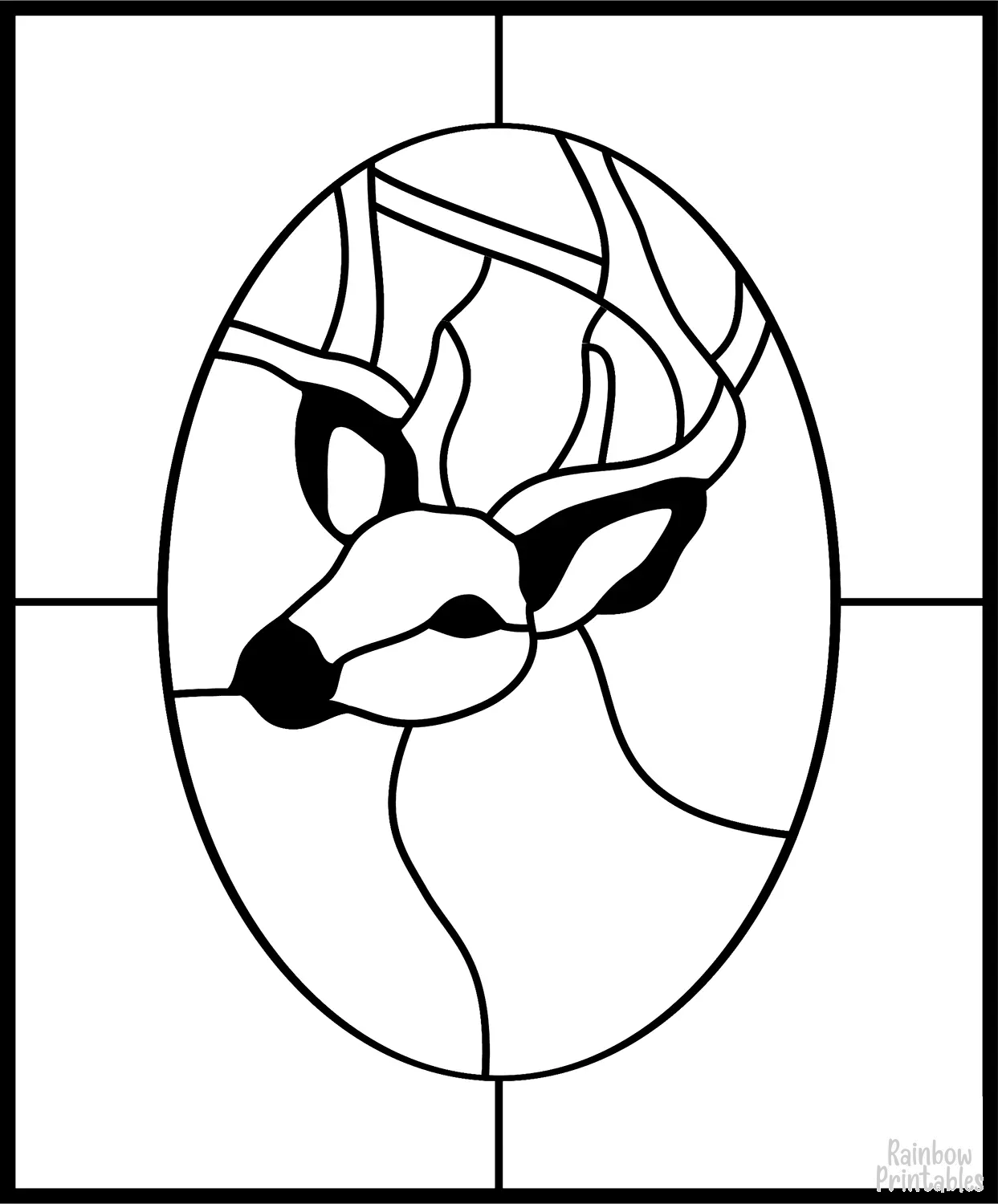 STAINED GLASS DEER ANTLERS ANIMAL Clipart Coloring Pages for Kids Adults Art Activities Line Art