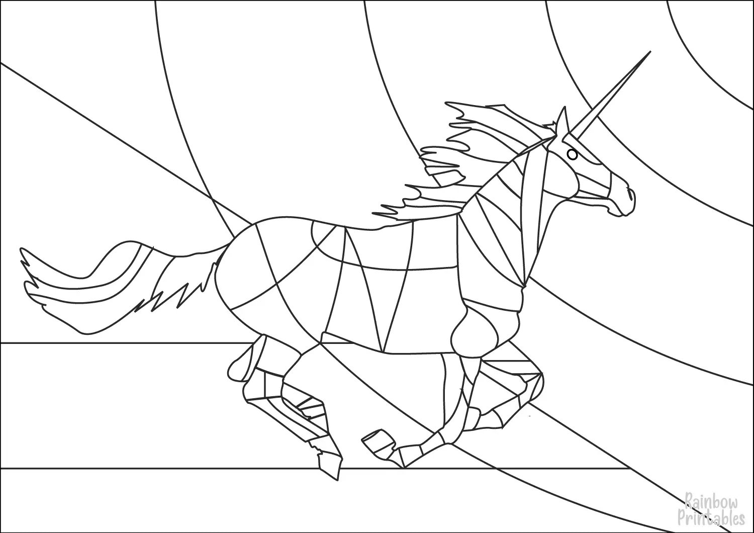 UNICORN STAINED GLASS Coloring Pages for Kids Adults Art Activities Line Art