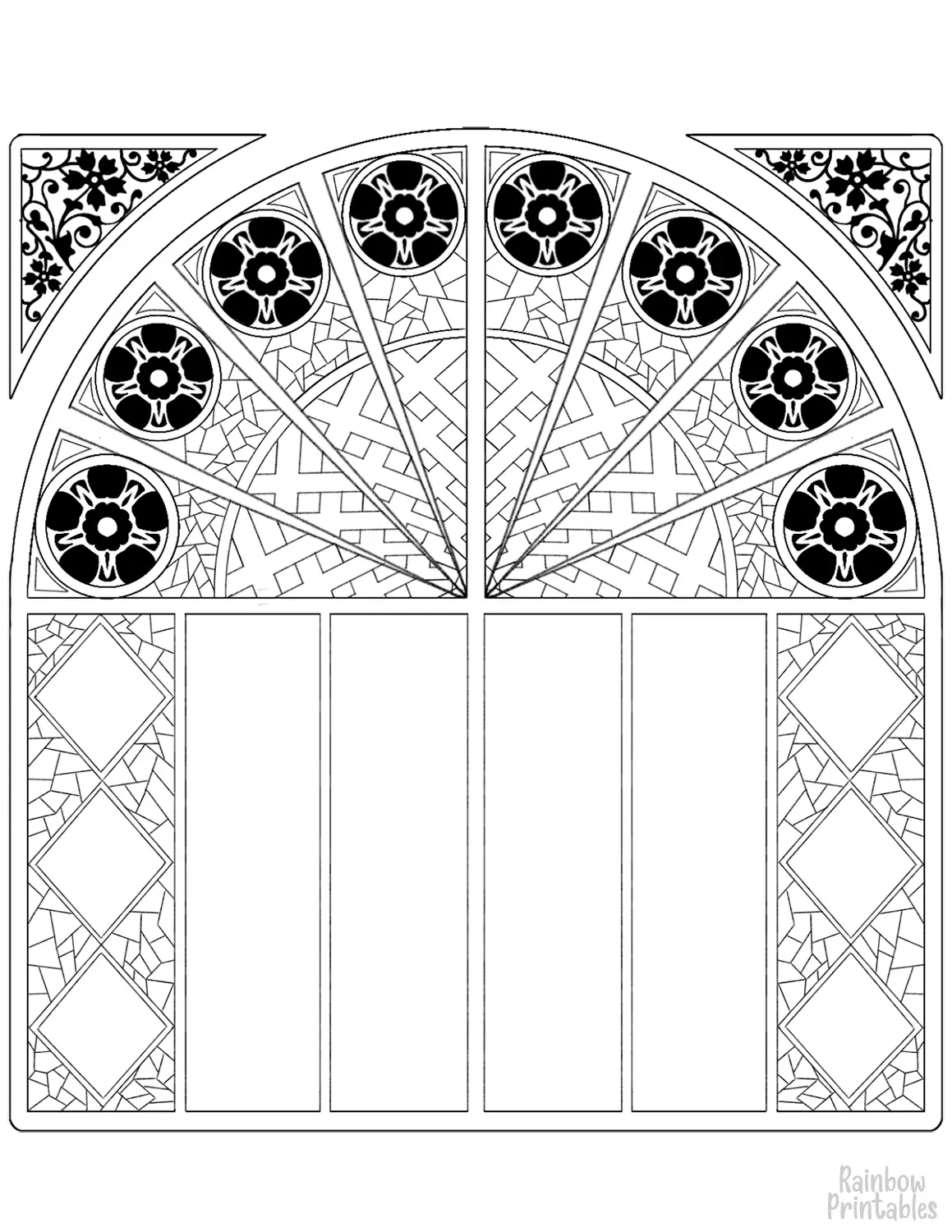 WINDOW STAINED GLASS Clipart Coloring Pages for Kids Adults Art Activities Line Art