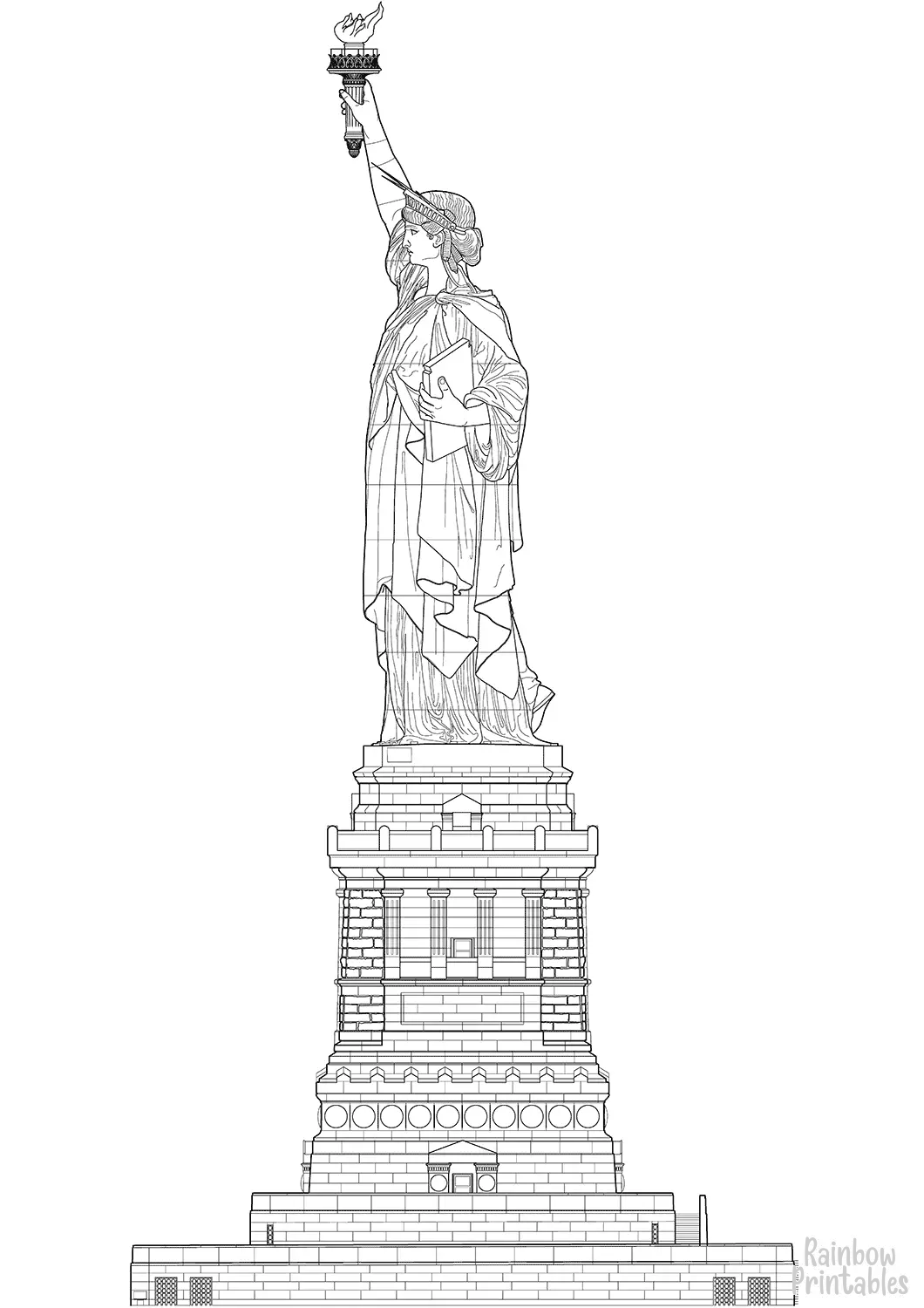 USA AMERICAN STATUE OF LIBERTY INDEPENDENCE LABOR DAY Clipart Coloring Pages Line Art Drawings for Kids-