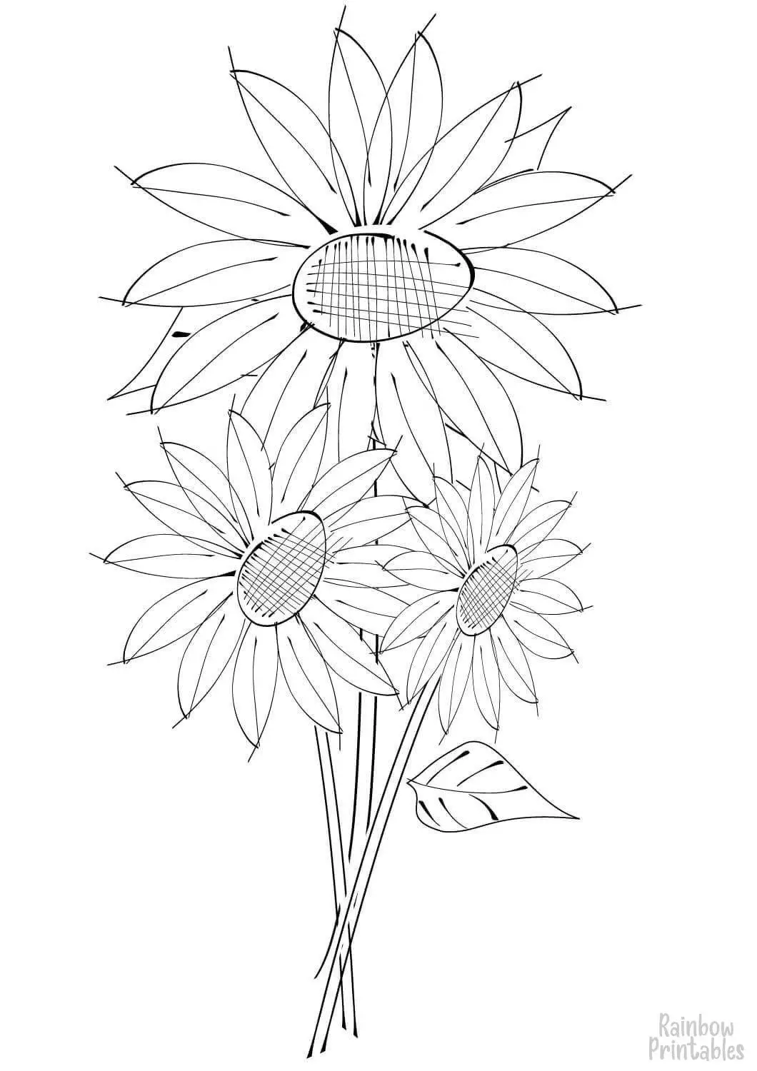 SIMPLE-EASY-line-drawings-SUNFLOWER-coloring-page-for-kids Outline