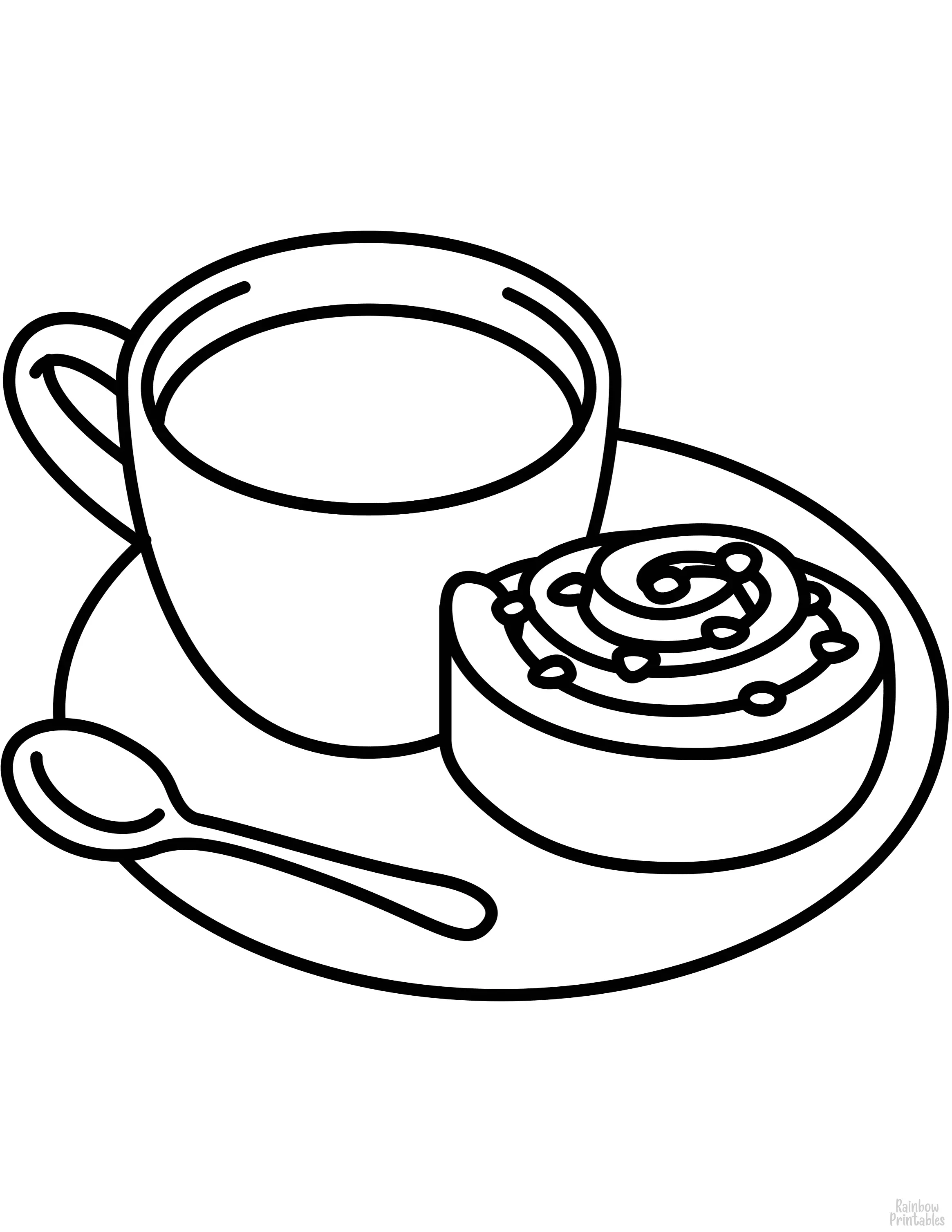 BReastfast FOOD COFFEE SWEDISH CINNAMON ROLL FIKA Clipart Coloring Pages Line Art Drawings for Kids-01