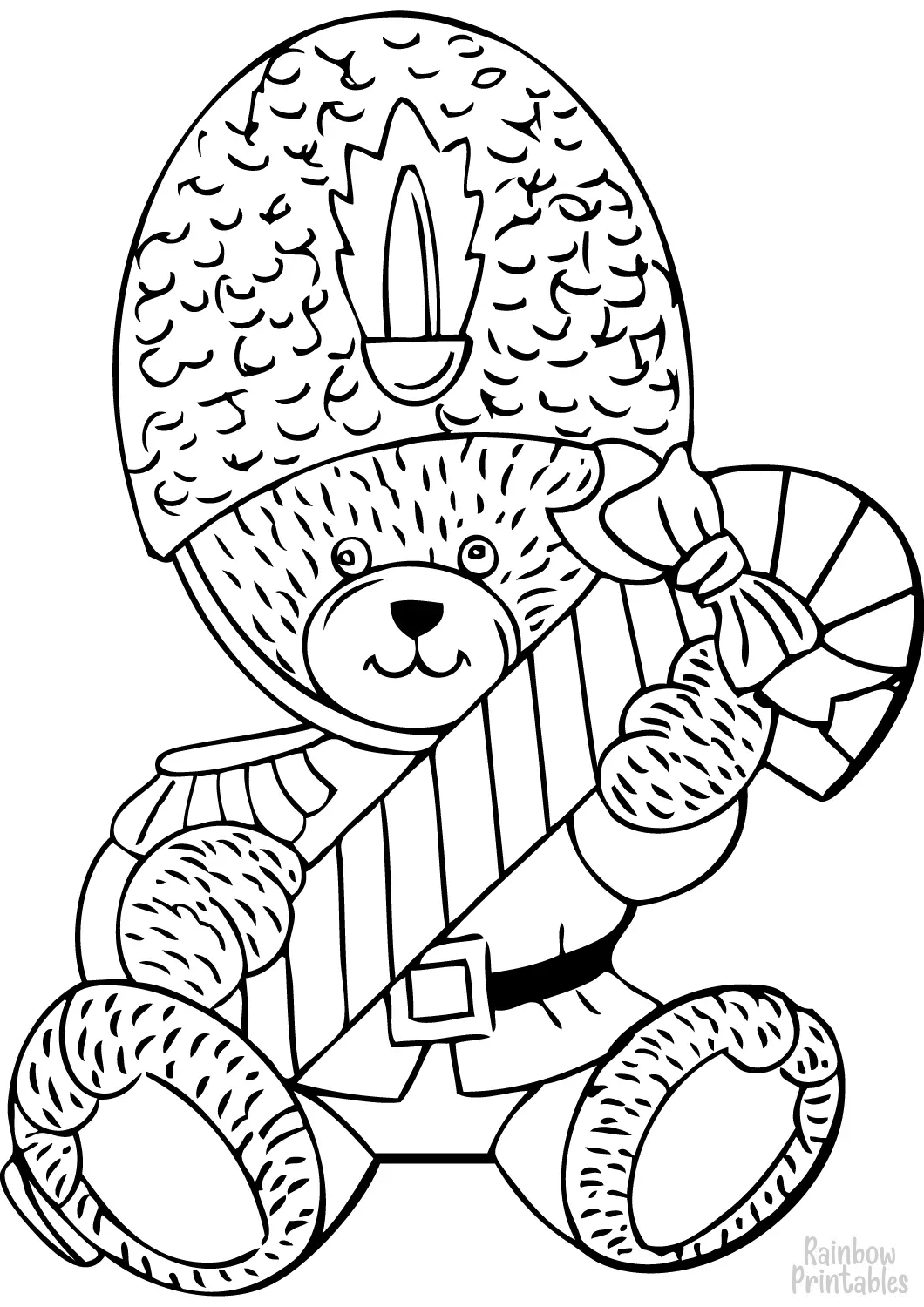 teddy-bear-with-candy-cane-Coloring Page Christmas Xmas Coloring Activities for Kids