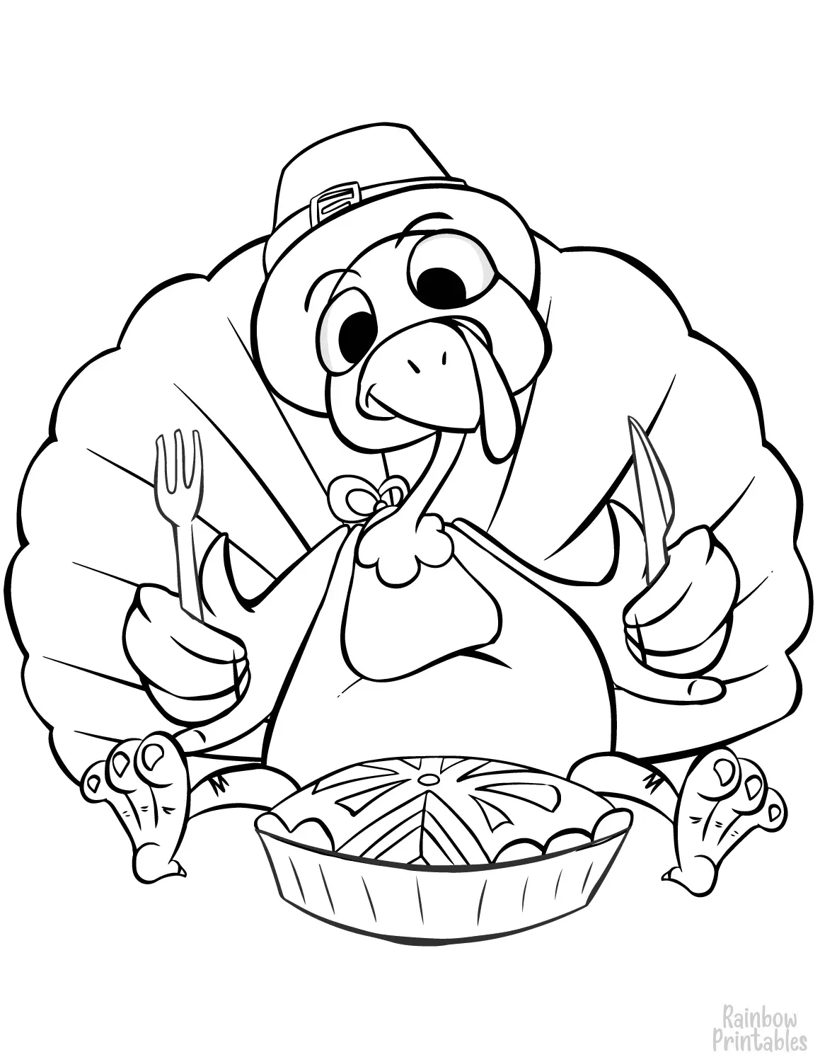 THANKSGIVING TURKEY EATING DINNER PIE FOOD Clipart Coloring Pages for Kids Adults Art Activities Line Art
