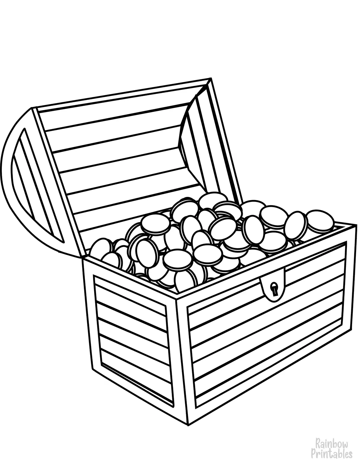 TREASURE-CHEST-gold-coins-cartoon-Free Clipart Coloring Pages for Kids Adults Art Activities Line Art