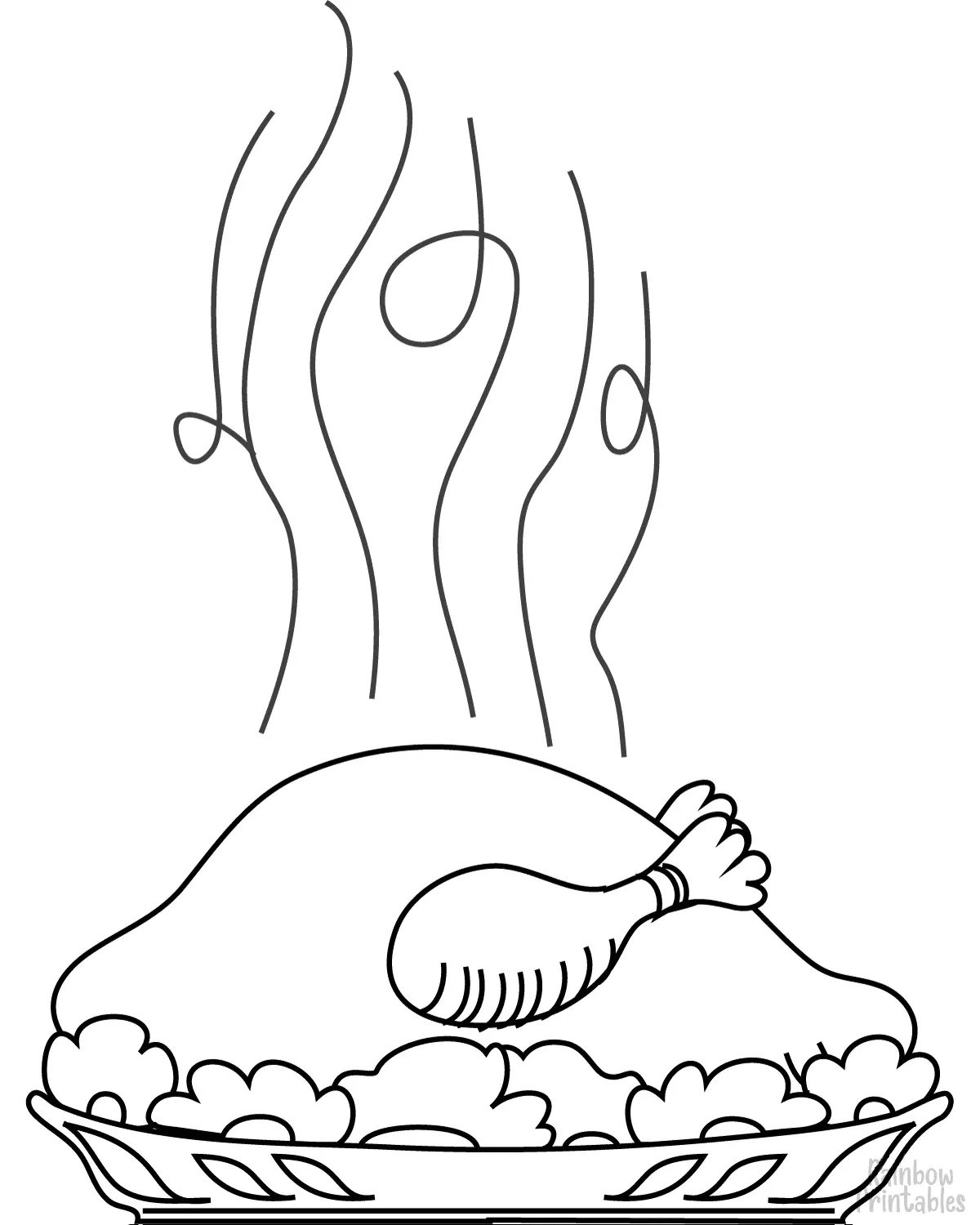 Line Drawing TURKEY THANKSGIVING DINNER Coloring Pages for Kids Art Project