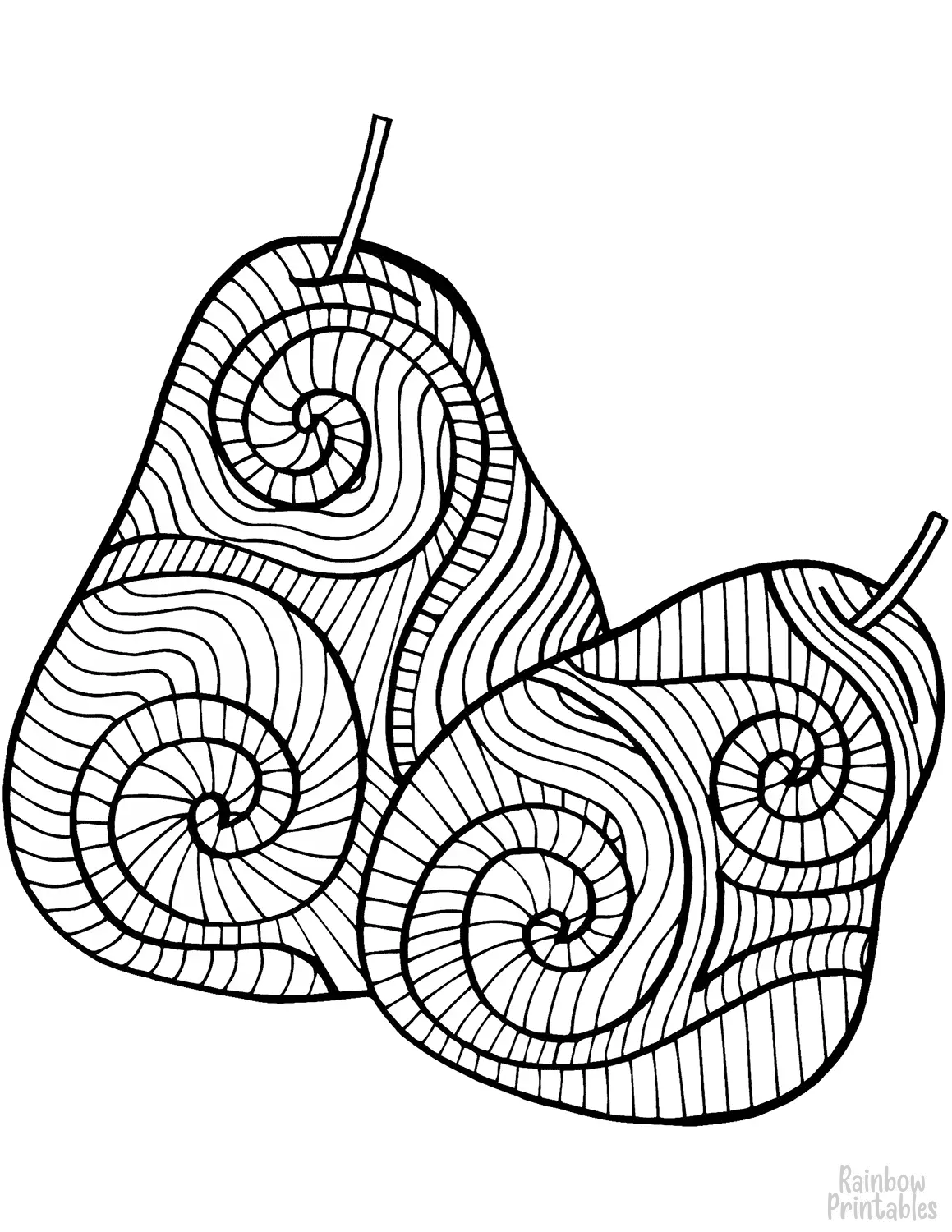 Line Drawing TWO PEARS Coloring Pages for Kids Art Project