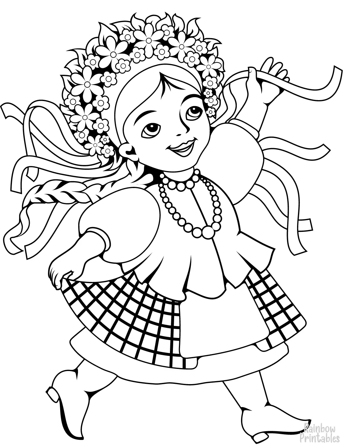 UKRAINIAN Flower GIRL DOLL Clipart Coloring Pages for Kids Adults Art Activities Line Art