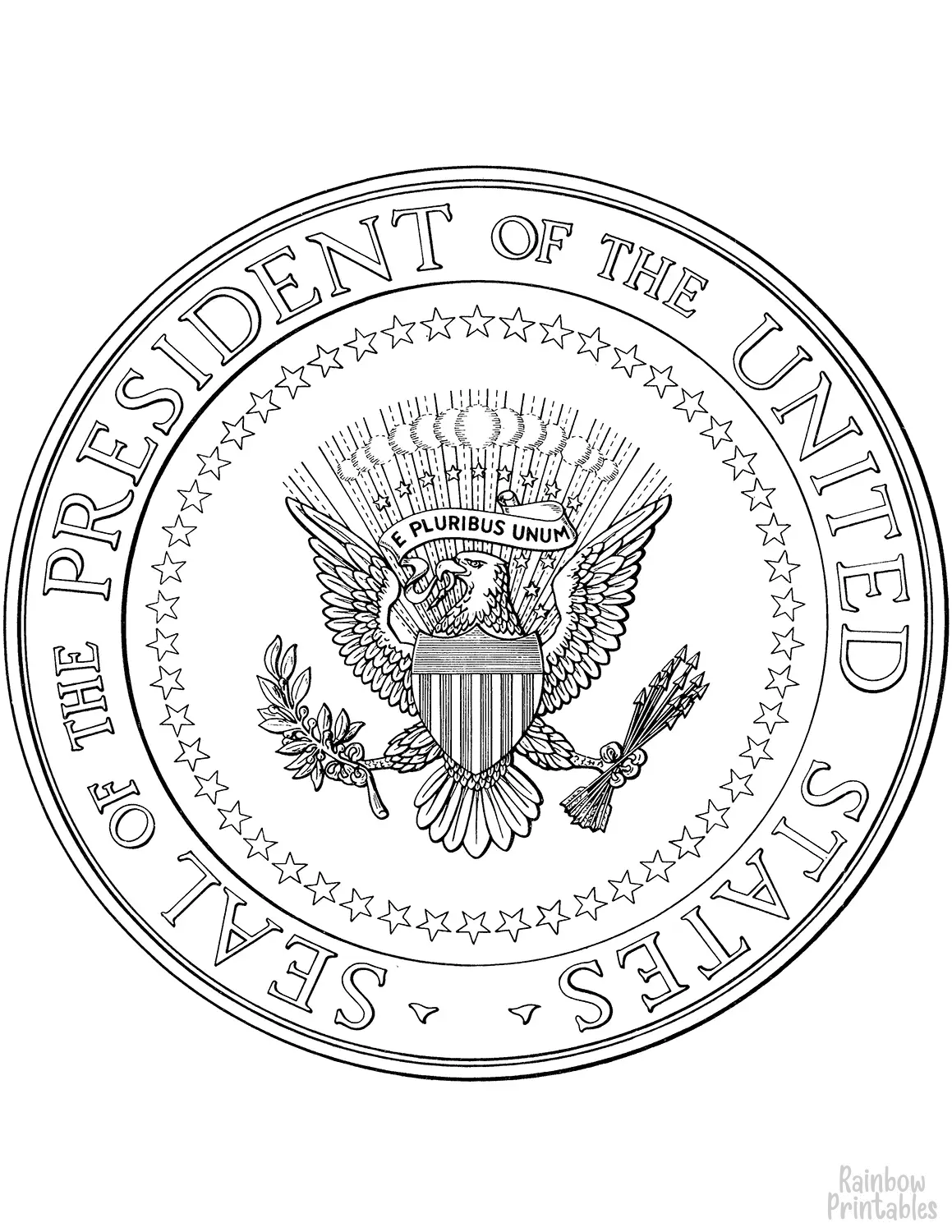 US Presidential SEAL Free Clipart Public Domain Coloring Pages Line Art Drawings for Kids