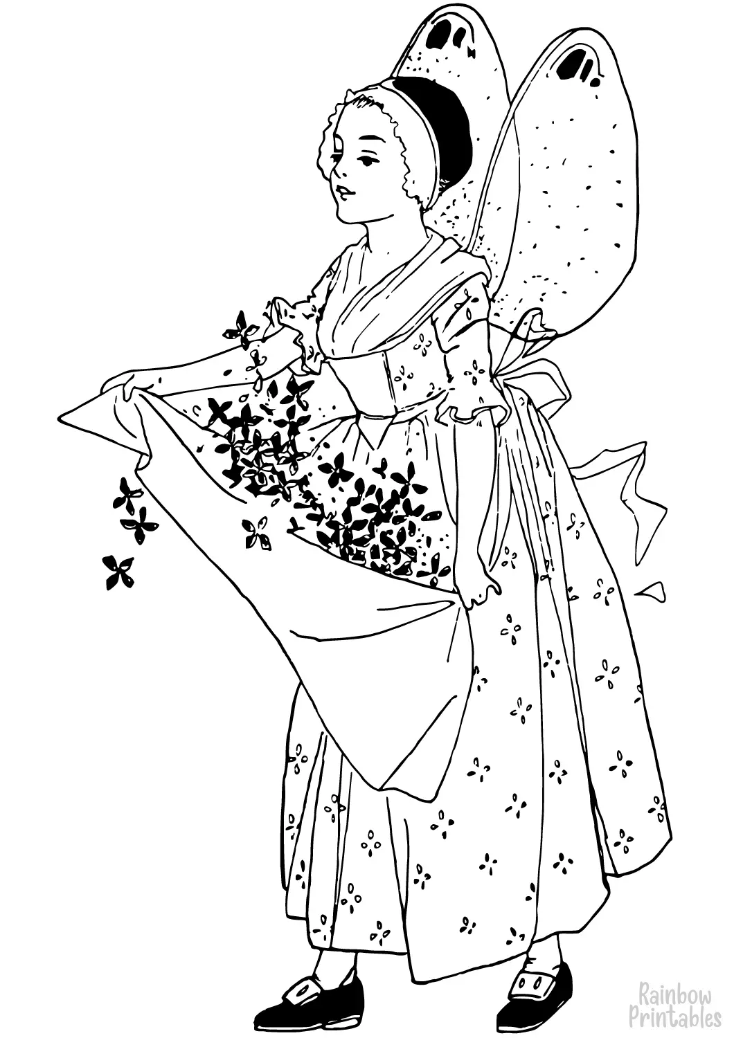 Vintage Fairy Classic Tales Line Drawing Coloring Page Activity for Kids