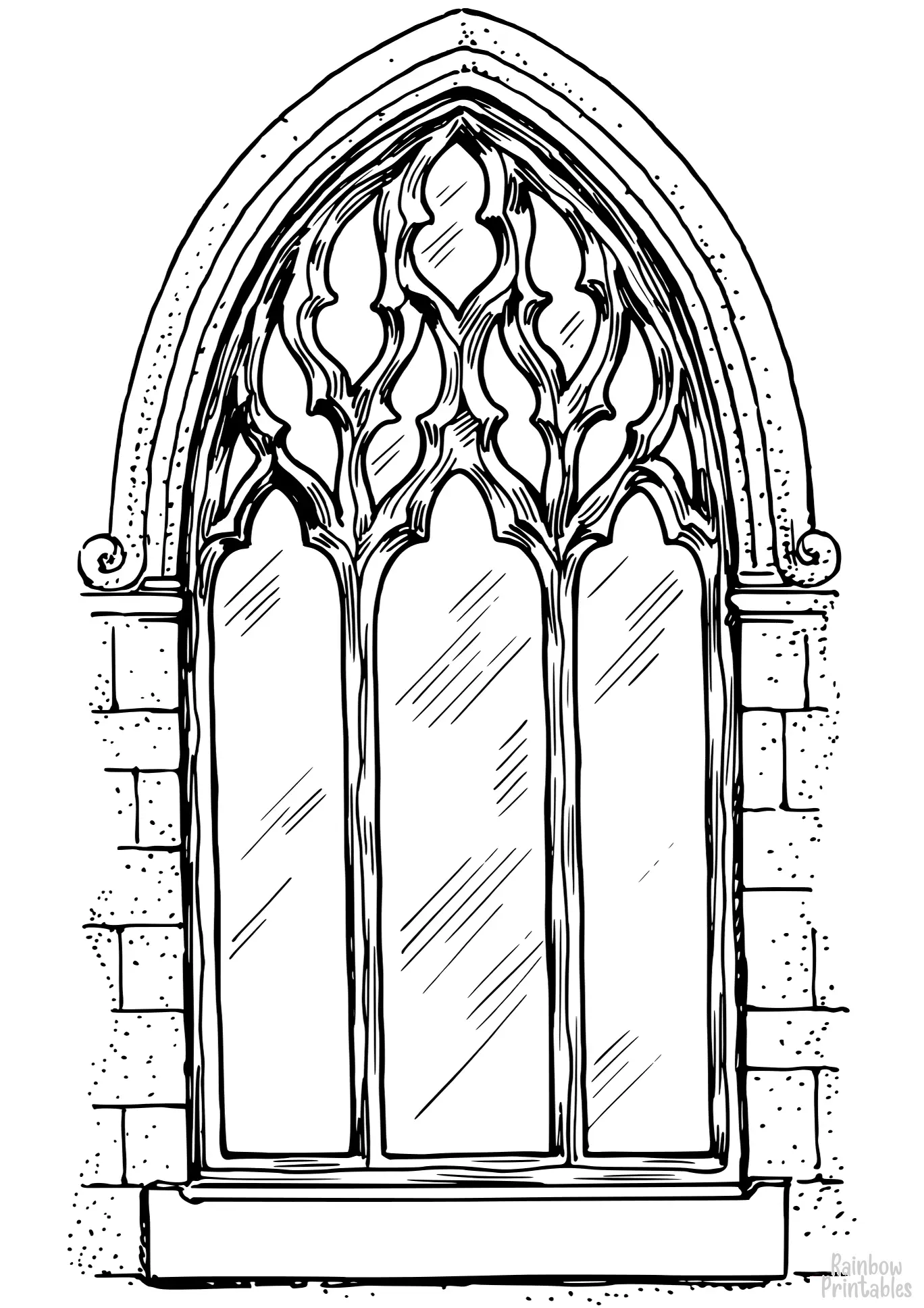 Simple Easy Line Drawing For Kids European Window Arch Coloring Page for Children