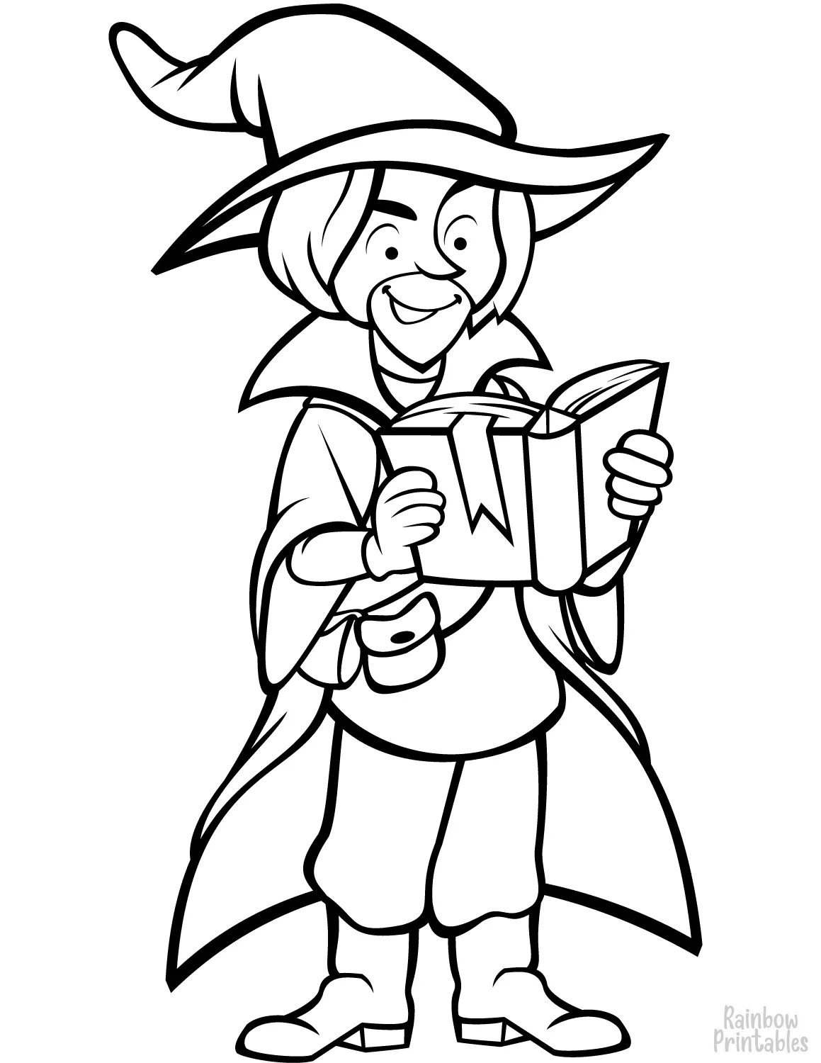 WIZARD WITH BOOK Halloween Line Art Drawing Set Free Activity Coloring Pages for Kids-02