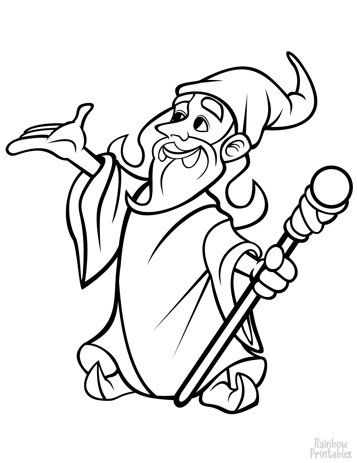 WIZARD WITH STAFF Halloween Line Art Drawing Set Free Activity Coloring Pages for Kids-02