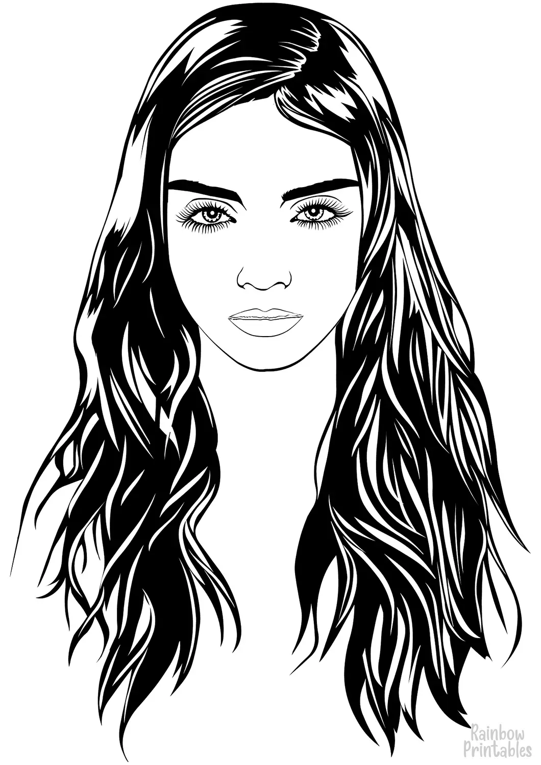 BEAUTIFUL WOMAN BRUNETTE Portrait Girl Free Clipart Coloring Pages for Kids Adults Art Activities Line Art