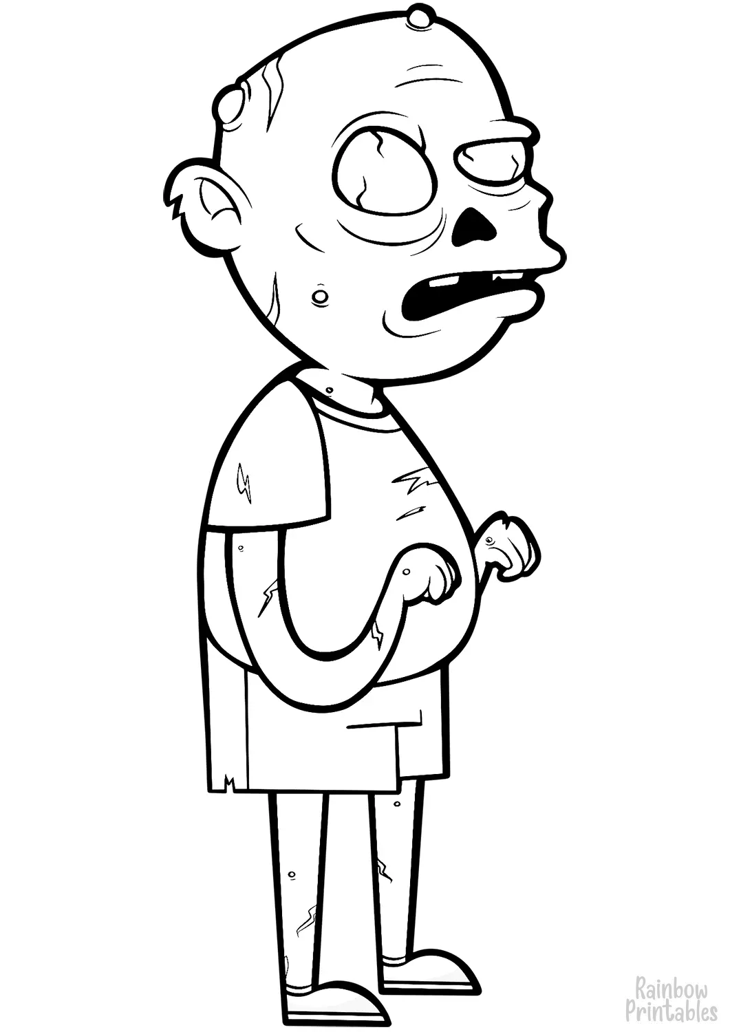 Scary Line Drawing Art Halloween-Cartoon-zombie-coloring-page-coloring-page for Kids