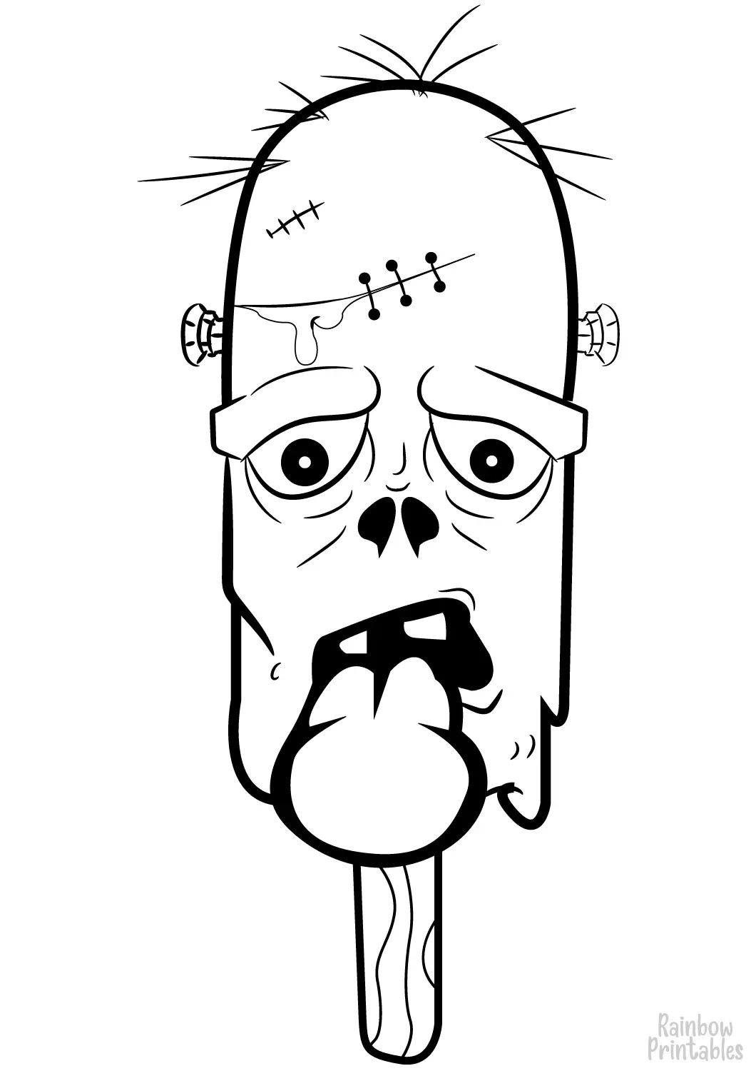 Scary Line Drawing Art Halloween Cartoon-zombie-ice-cream-coloring-page-coloring-page for Kids