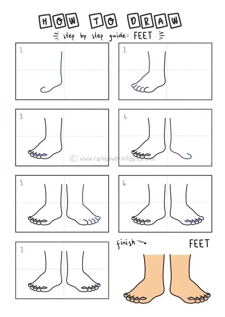 How To Draw a Pair of Cartoon Style Feet for Kids - Rainbow Printables