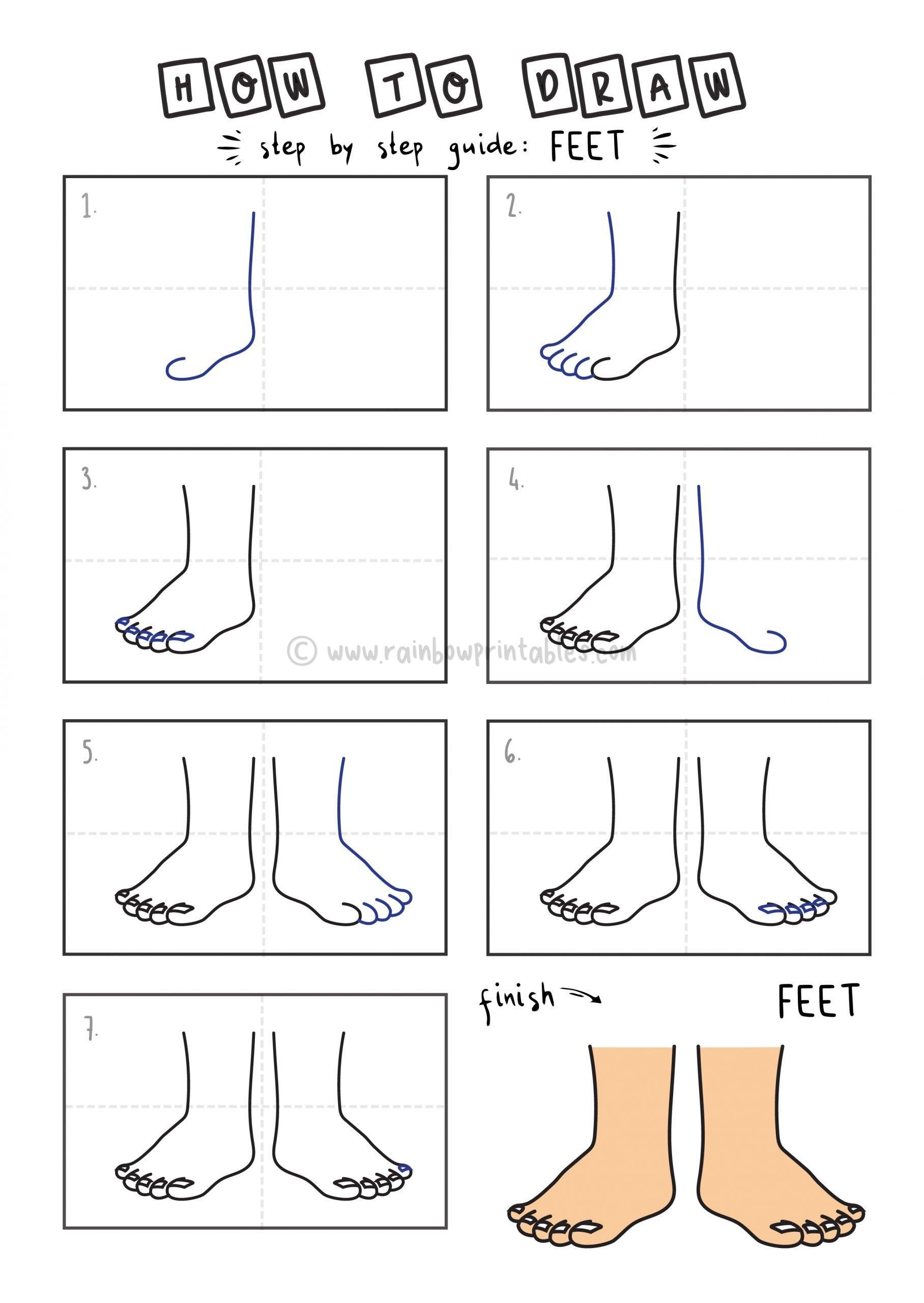 How To Draw a Pair of Cartoon Style Feet for Kids Rainbow Printables