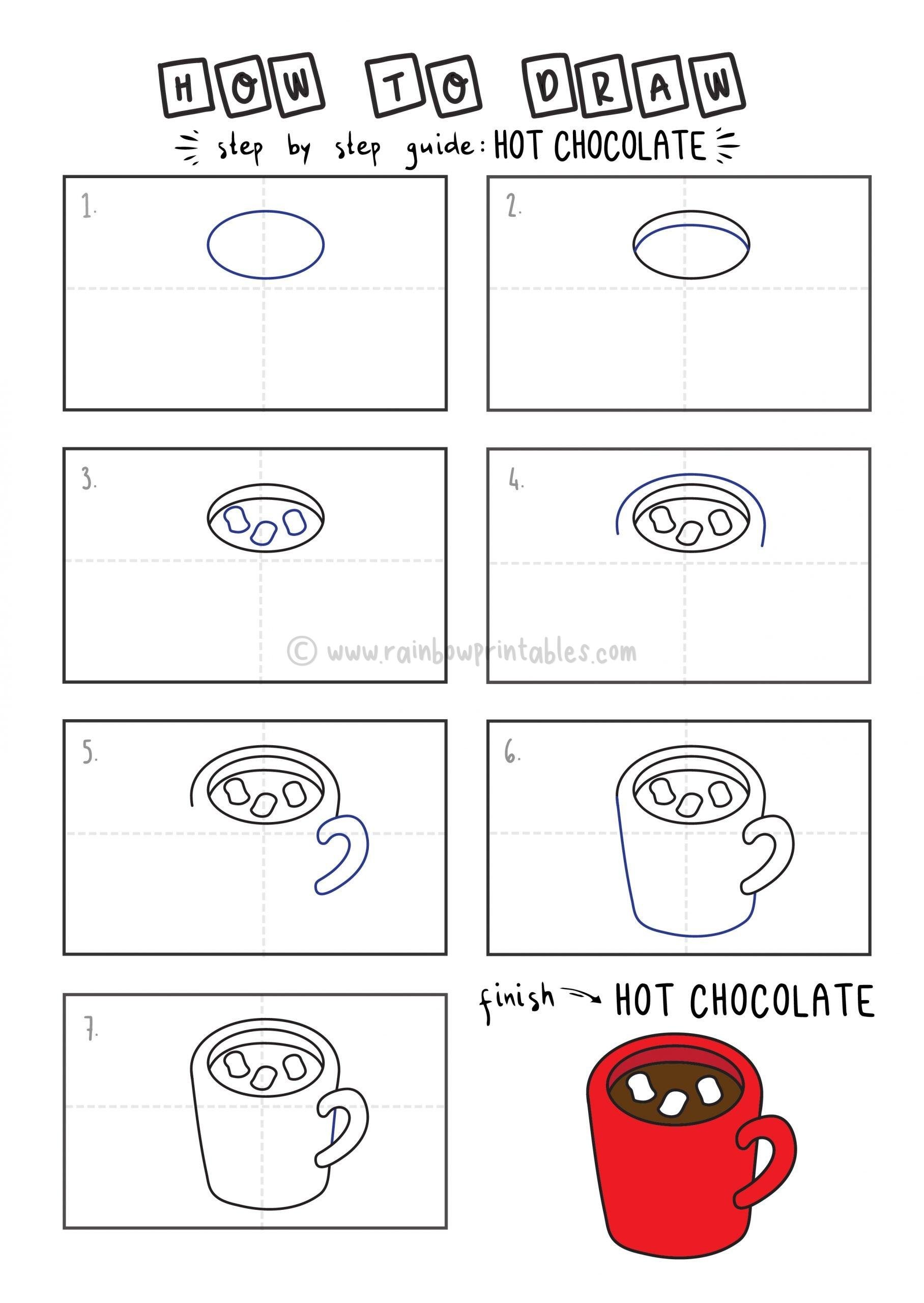 HOW TO DRAW HOT CHOCOLATE MUG MARSHMALLOW FOR YOUNG KIDS EASY DRAWINGS ART GUIDE STEP BY STEP