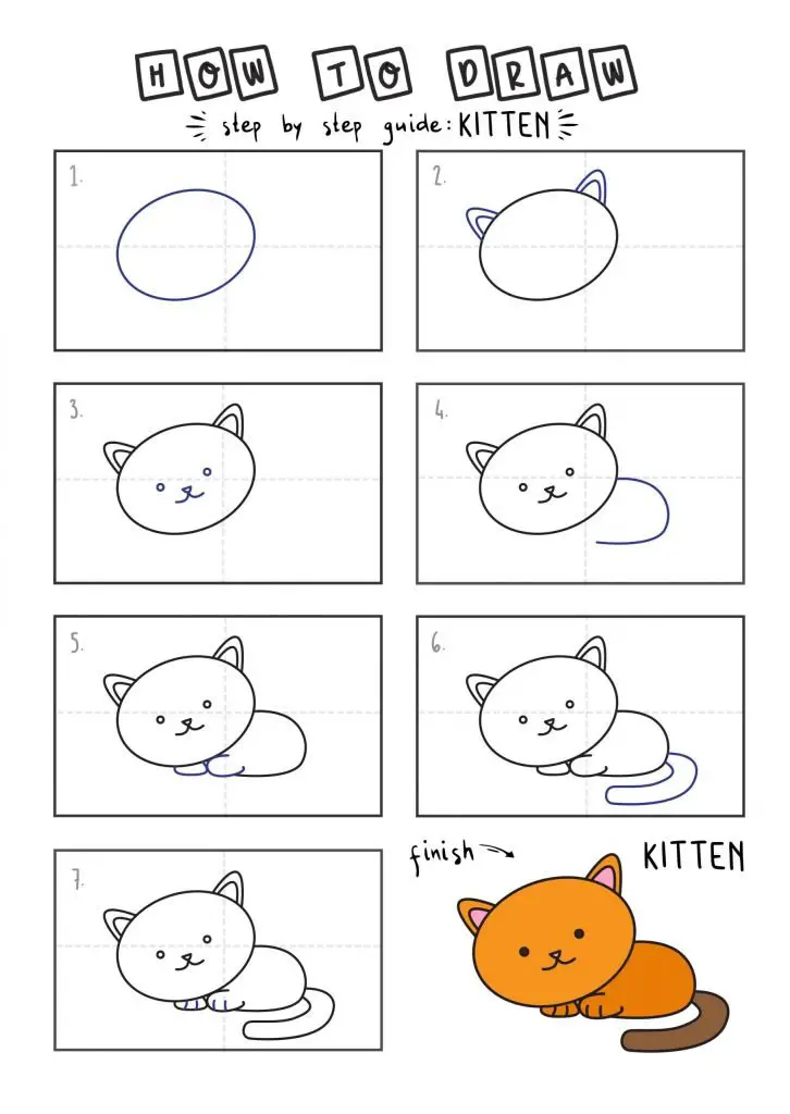 How to Draw a Cute Baby Kitten for Young Children (Step by Step Drawing ...