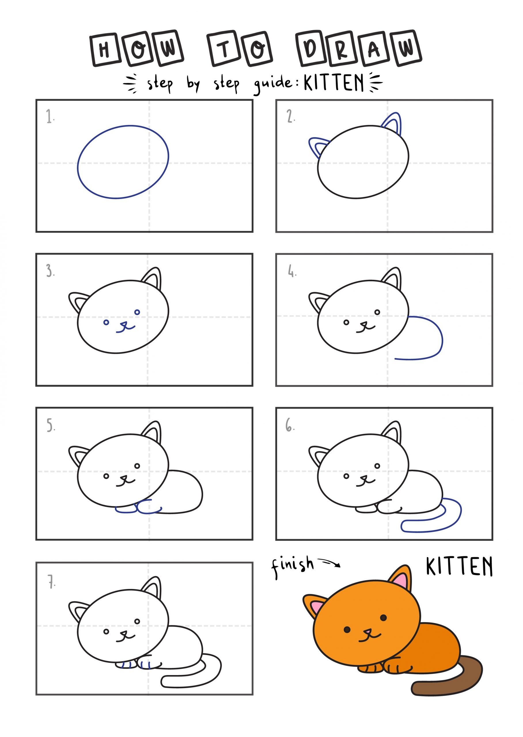 How to Draw a Cute Baby Kitten for Young Children (Step by Step Drawing ...