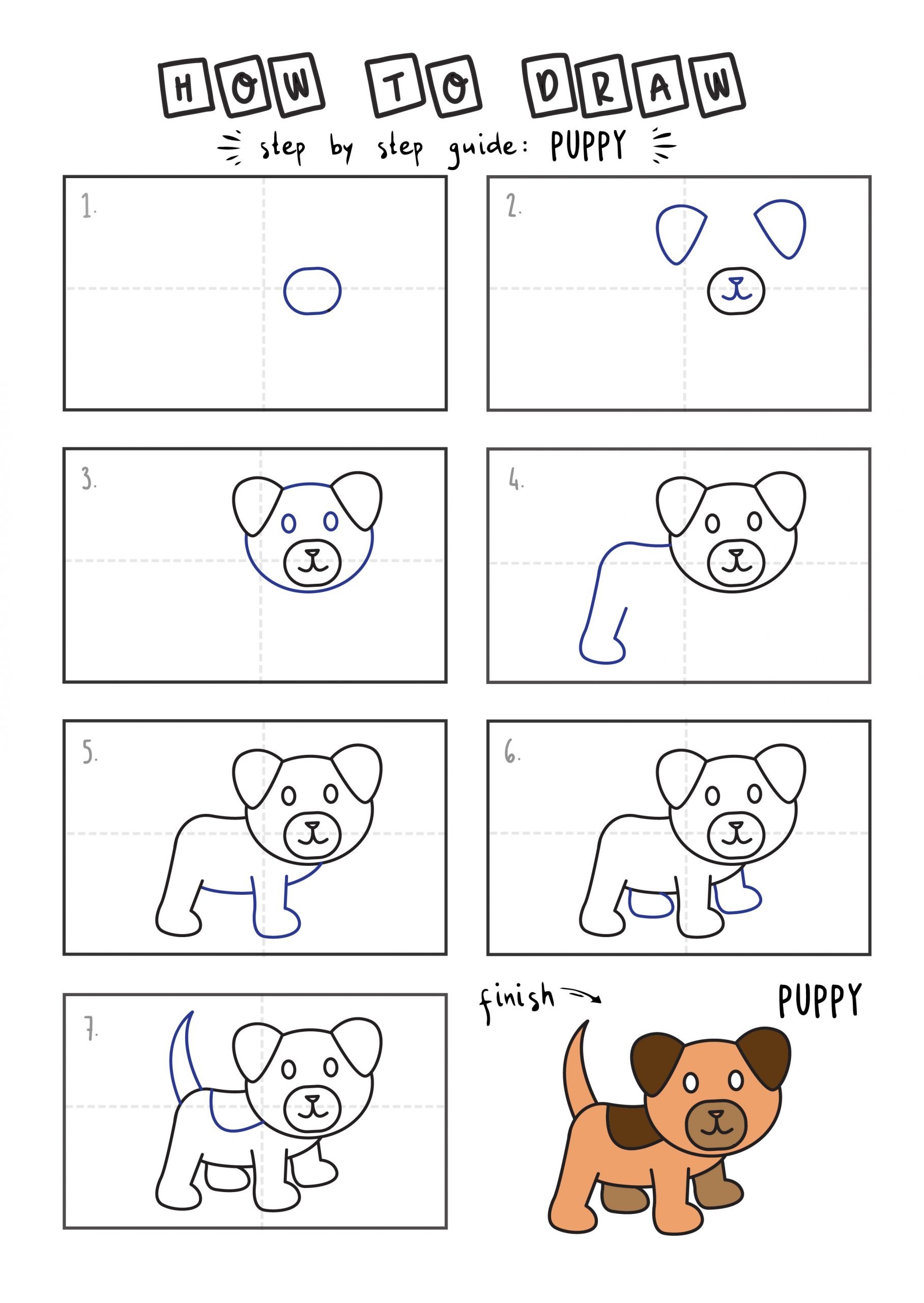 Drawing A Cartoon Puppy Dog Step By Step For Little Kids Tutorial Rainbow Printables