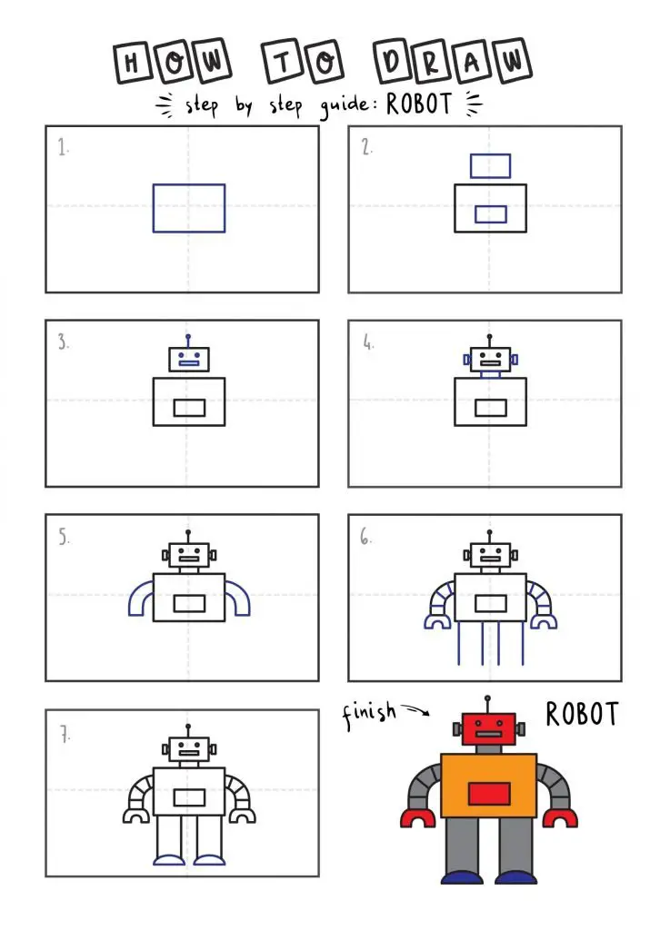 How To Draw a Simple Robot Toy - Rainbow Printables