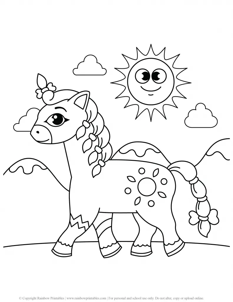 CUTE CARTOON HORSE PONY COLORING PAGES FOR CHILDREN PRINTABLE ACTIVITY