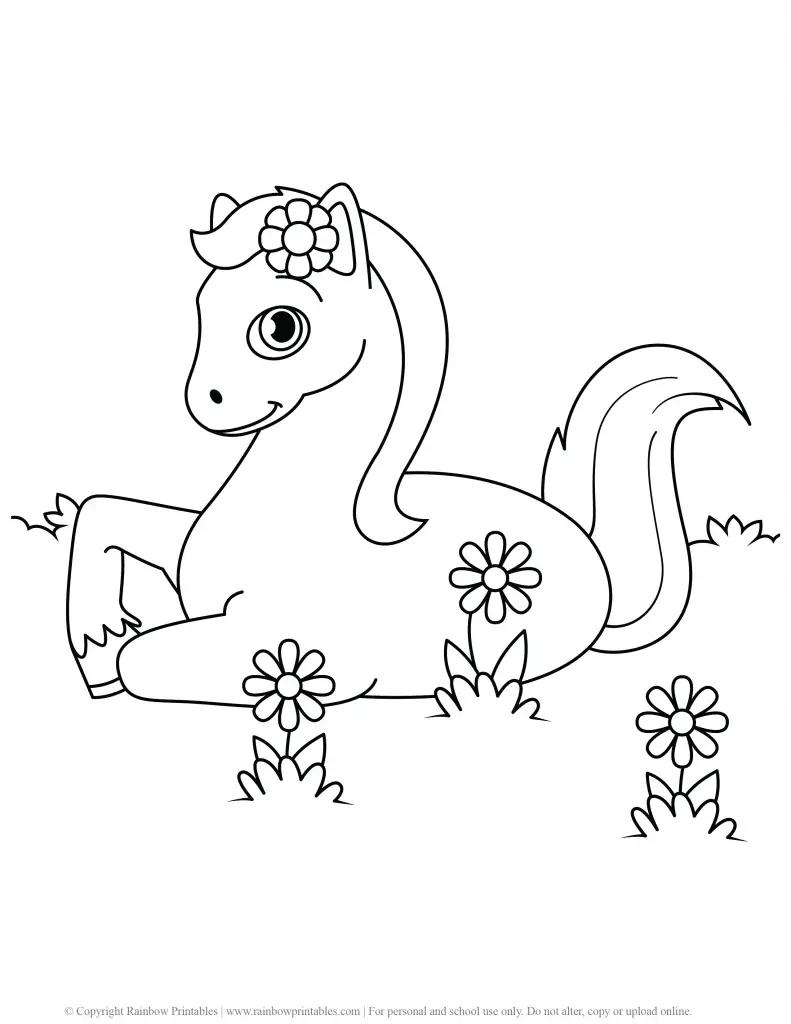 CUTE CARTOON HORSE PONY COLORING PAGES FOR CHILDREN PRINTABLE ACTIVITY