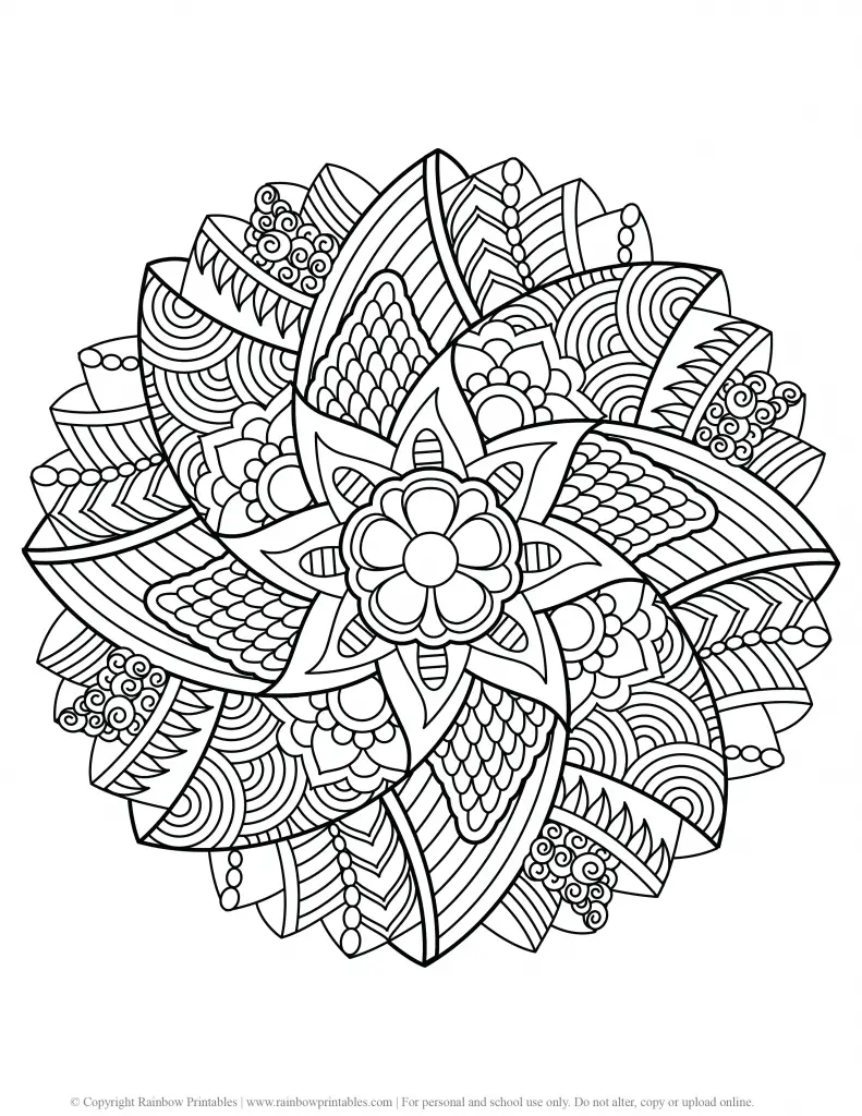 FLOWER MANDALA COLORING PAGES FOR ADULTS AND KIDS PRINTABLE