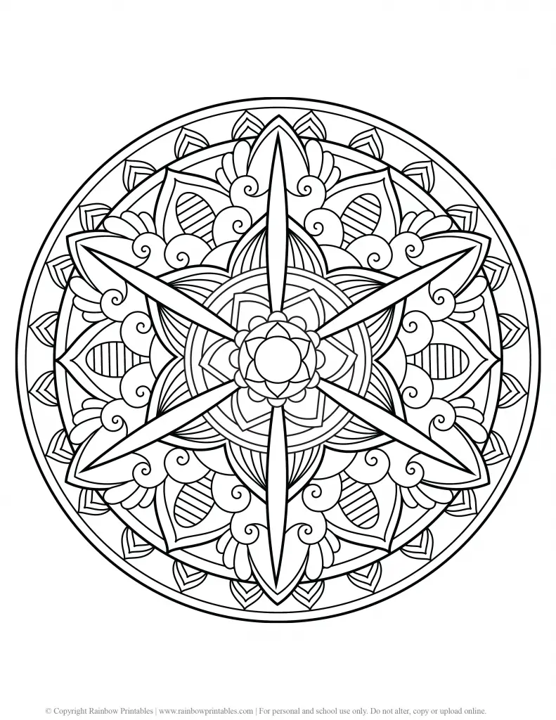 FLOWER MANDALA COLORING PAGES FOR ADULTS AND KIDS PRINTABLE