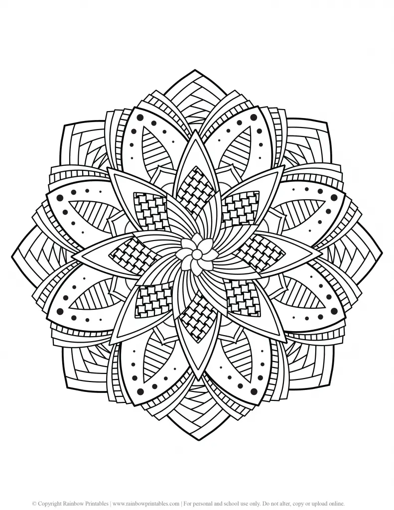 FLOWER MANDALA COLORING PAGES FOR ADULTS AND KIDS PRINTABLE