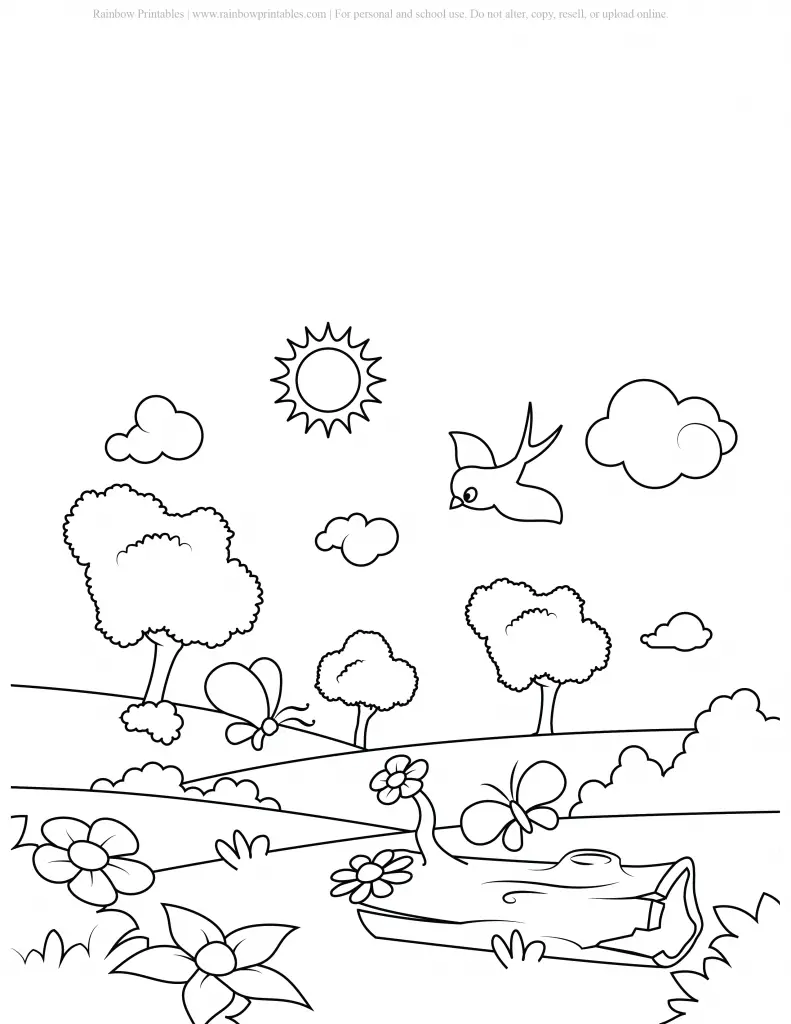 FREE SPRING TIME SEASON COLORING PAGES NATURE BEAUTIFUL PRINTABLE SHEETS FOR KIDS ART ACTIVITY