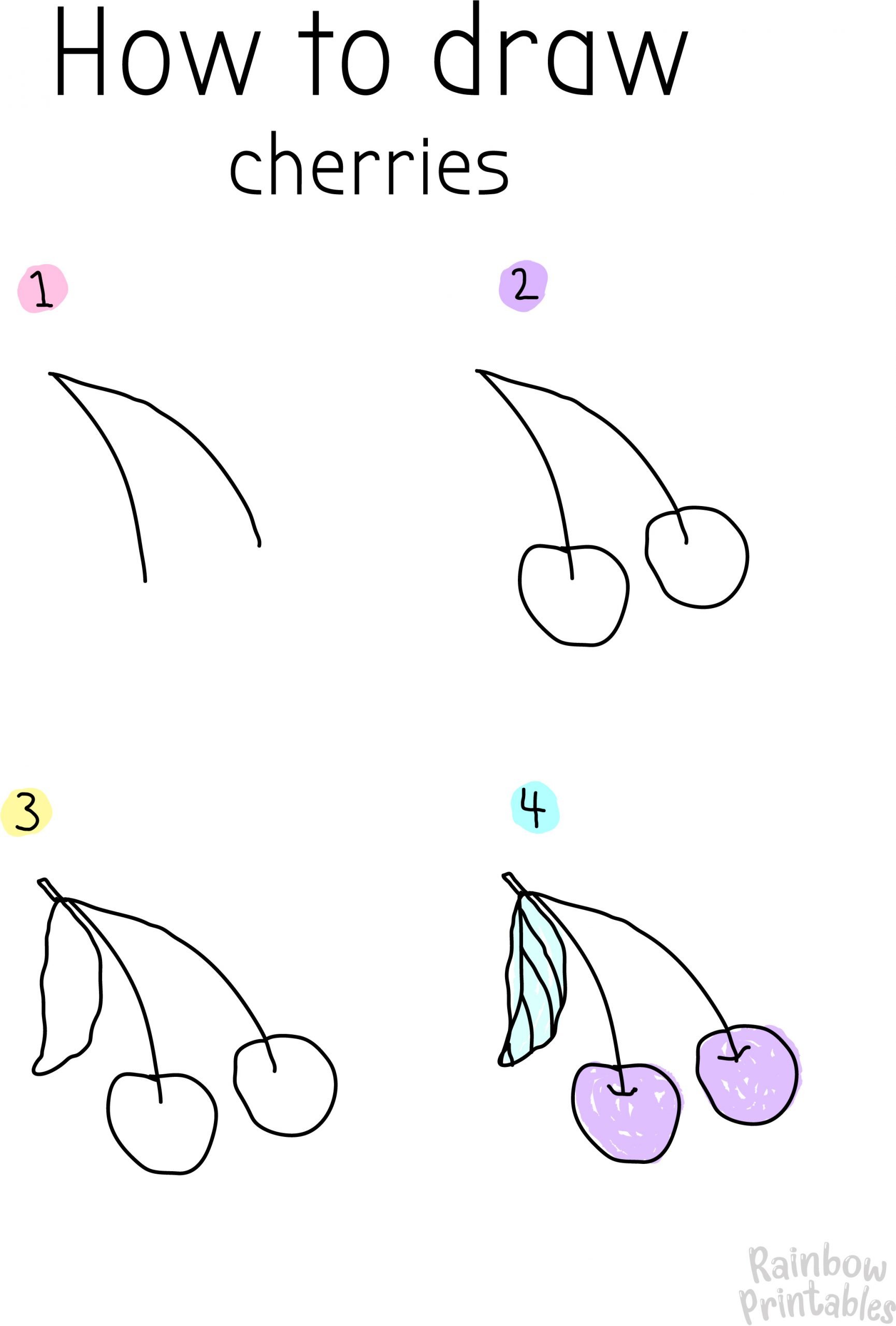 How To Draw Kawaii Style Cherries for Little Kids