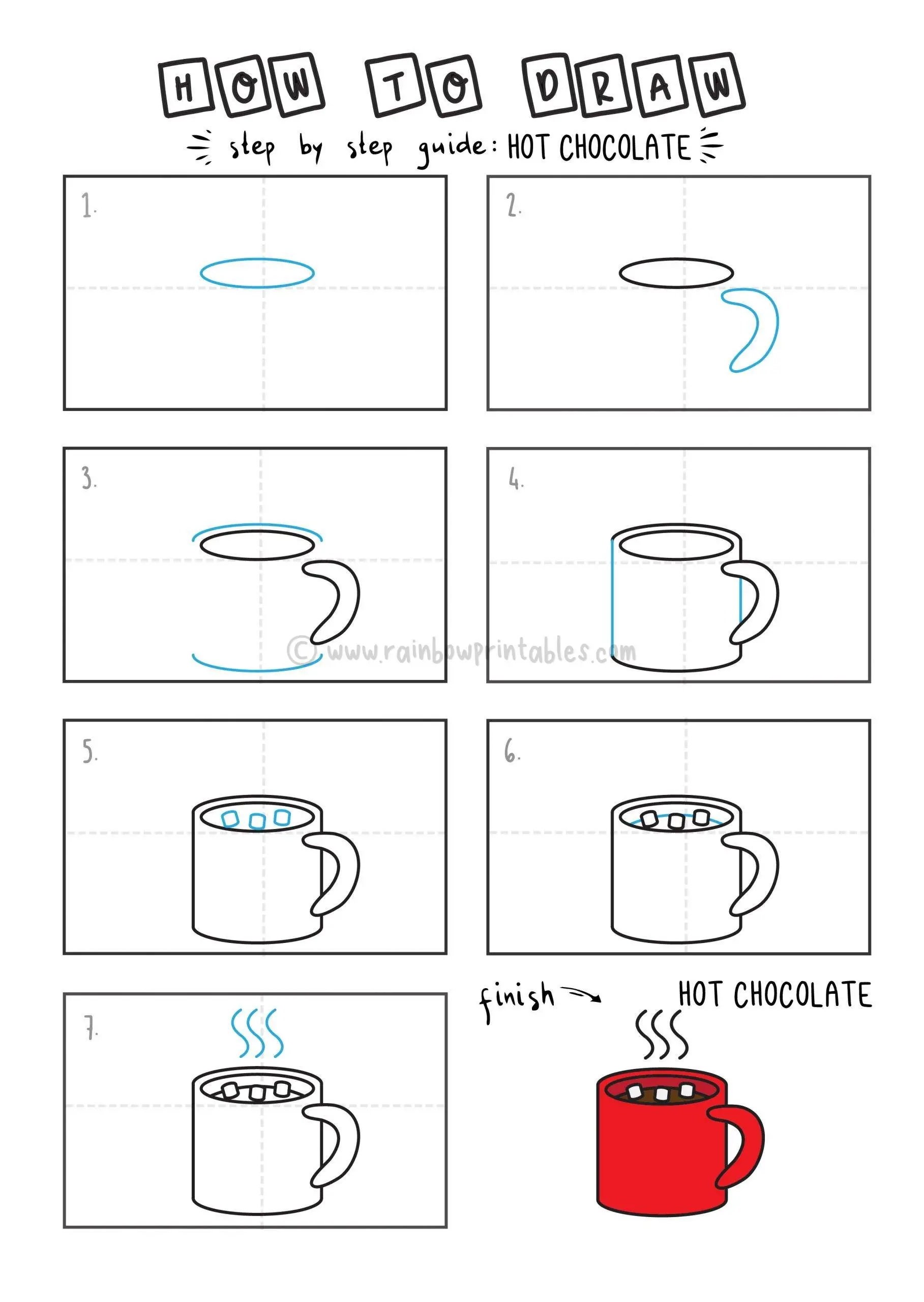 HOW TO DRAW A HOT CHOCOLATE FOR YOUNG KIDS EASY DRAWINGS ART GUIDE STEP BY STEP