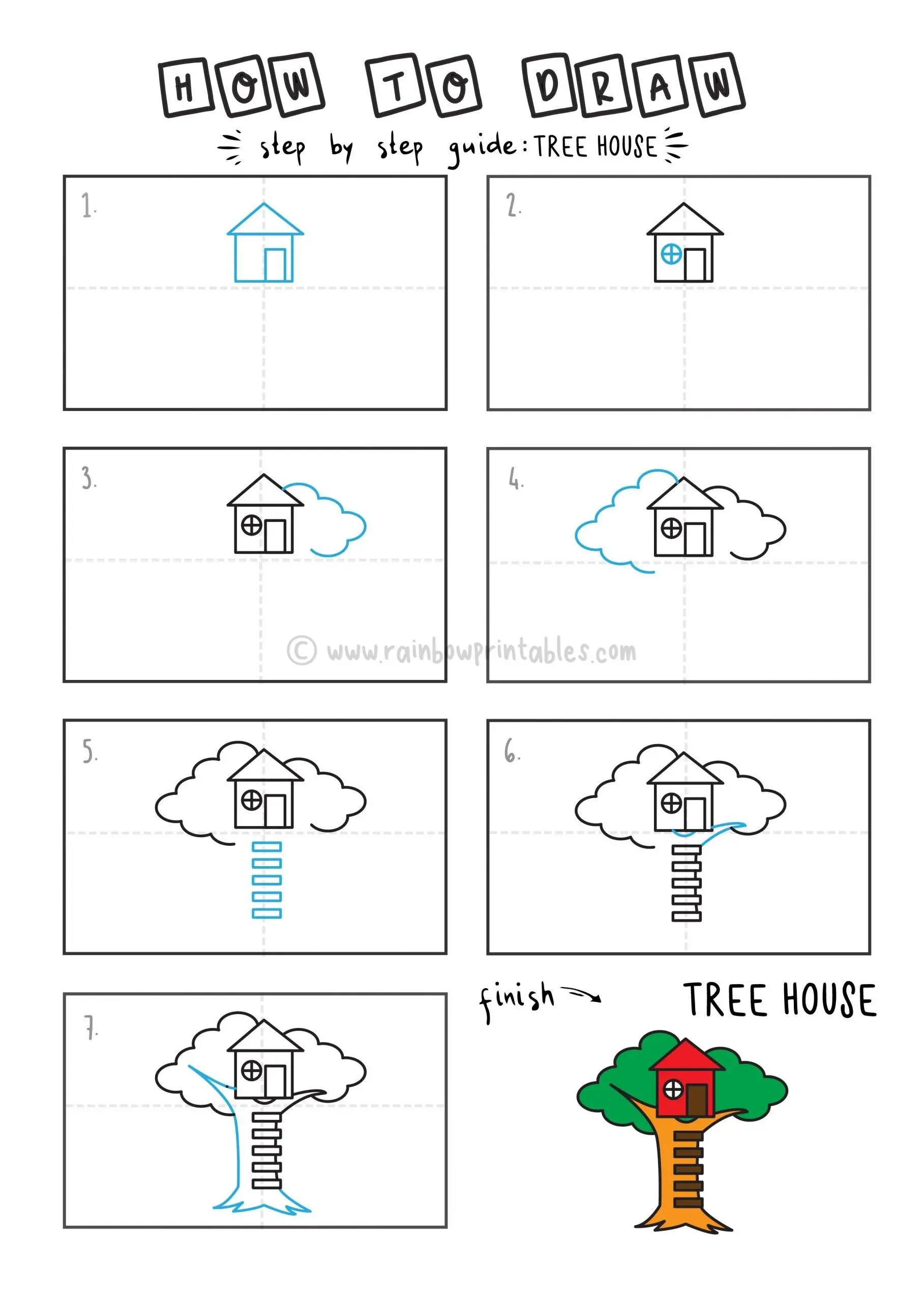 HOW TO DRAW A TREE HOUSE FOR YOUNG KIDS EASY DRAWINGS ART GUIDE STEP BY STEP