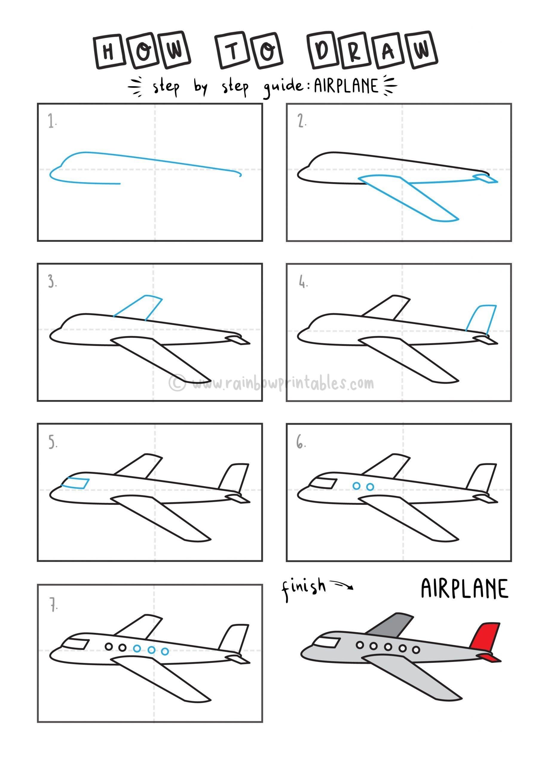 How to Draw a Cartoon Airplane for Kids (EASY step by step tutorial