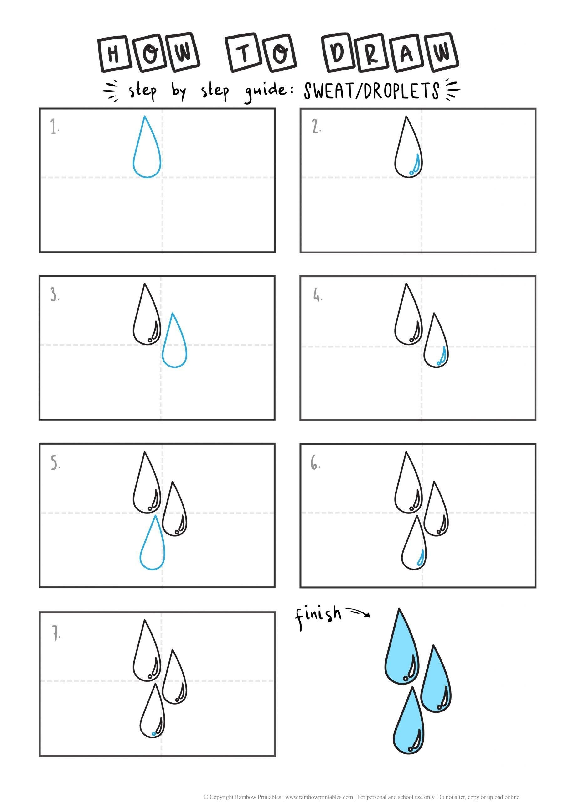 How To Draw Sweat, Tear, Water Droplets Rainbow Printables