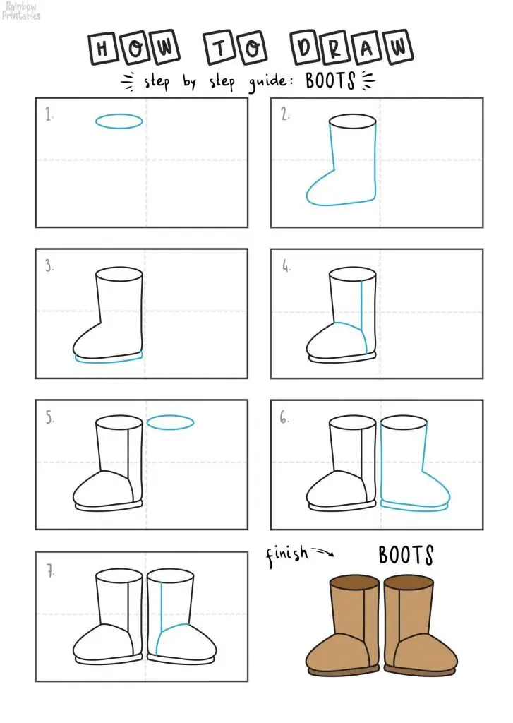 How To Draw Shoes (Ugg Boots) - Rainbow Printables