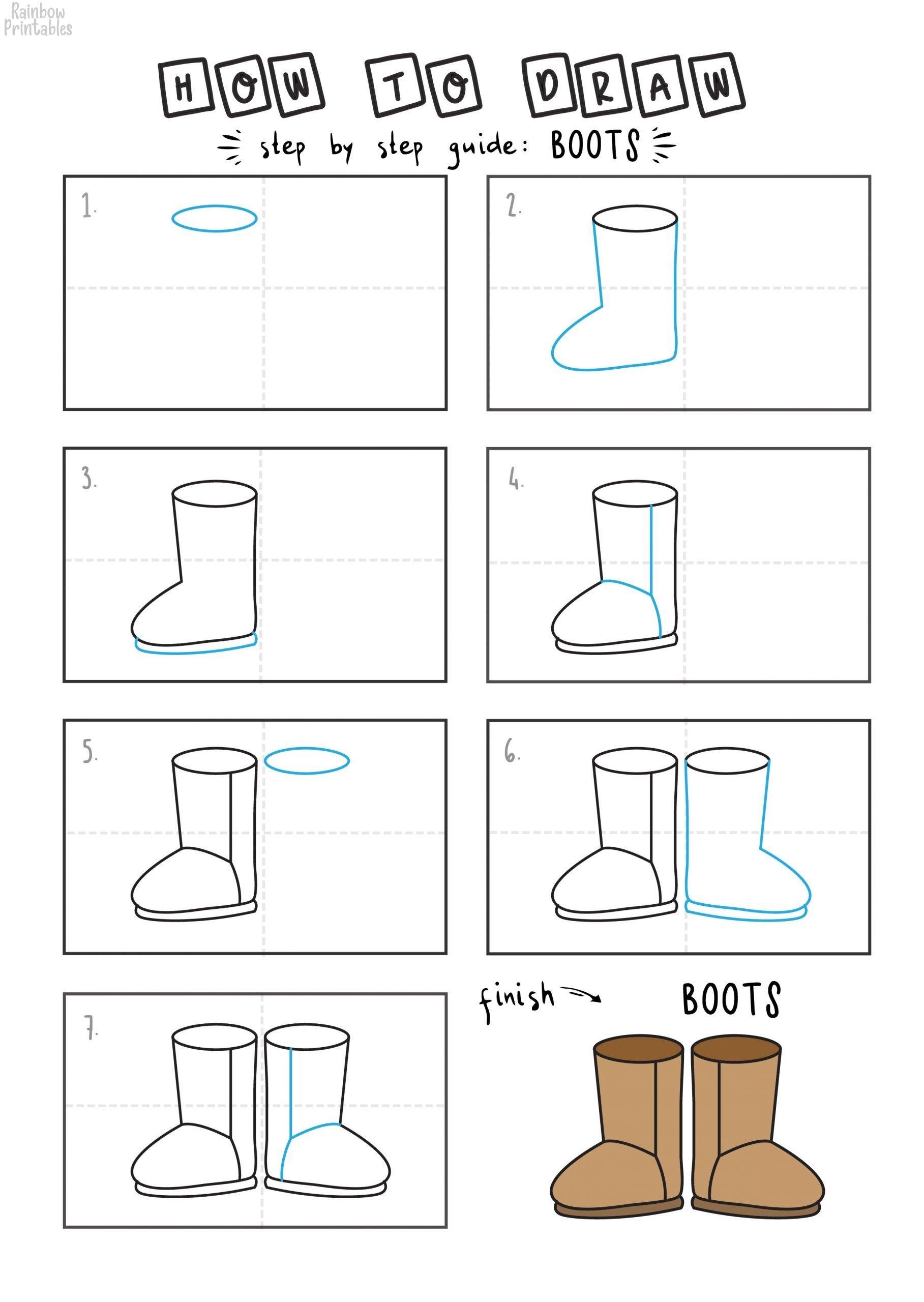 How To Draw Shoes Ugg Boots (Step by Step Tutorial for Kids) Rainbow