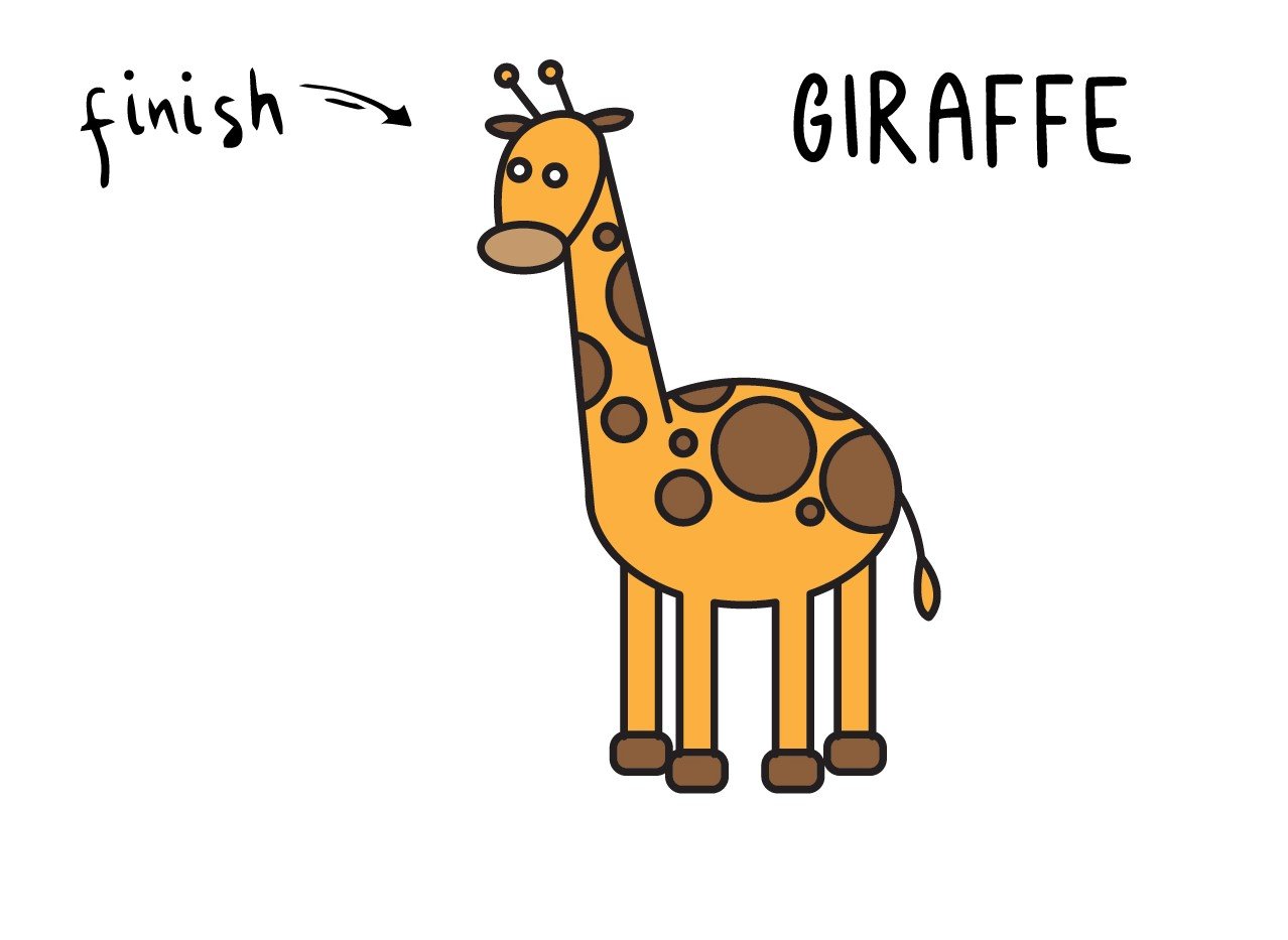 How To Draw Cartoon Animals Easy African Giraffe For Young Kids Rainbow Printables