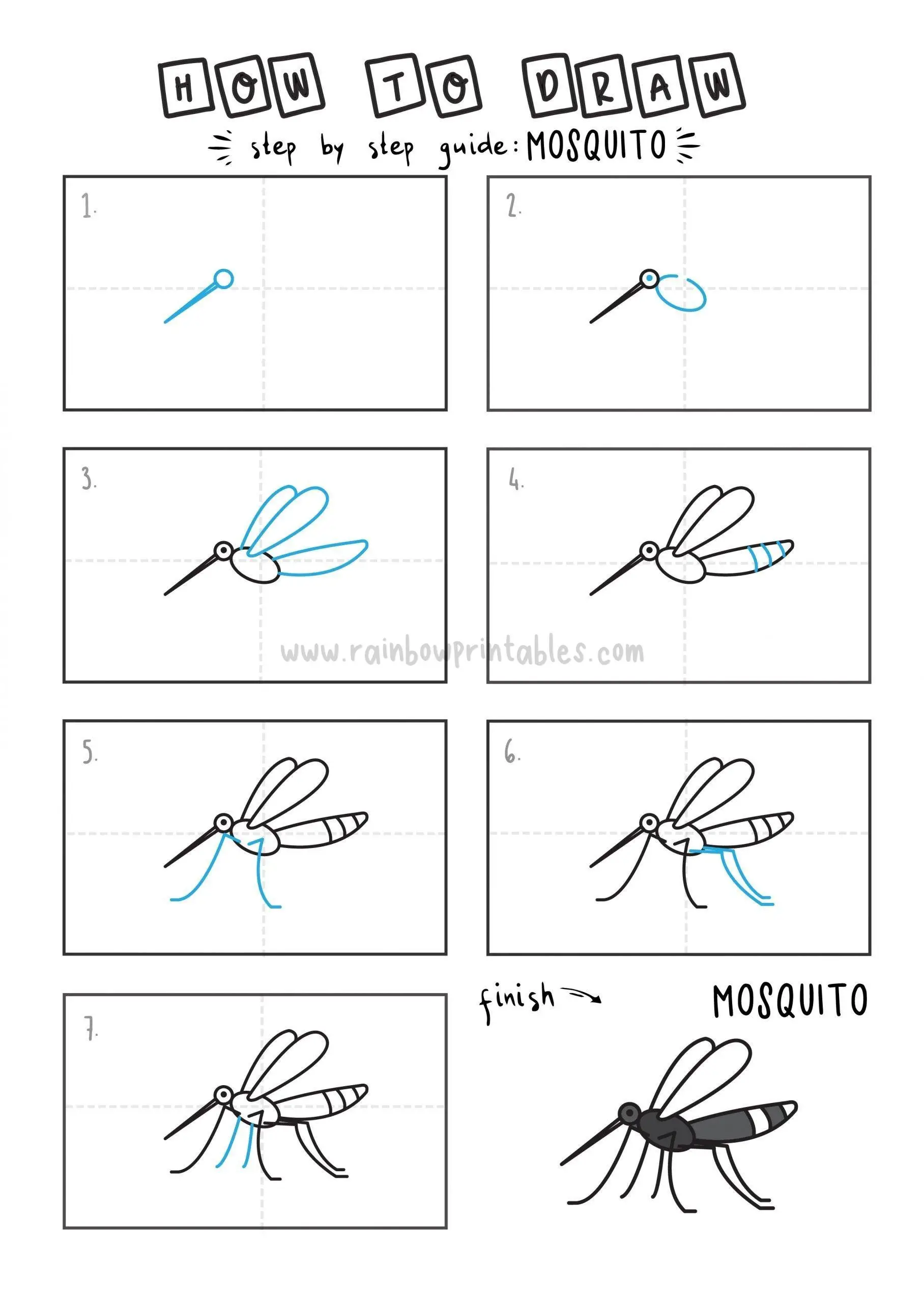 How To Draw Bug Inset Mosquito Step by Step Art Drawing Tutorial for Young Children