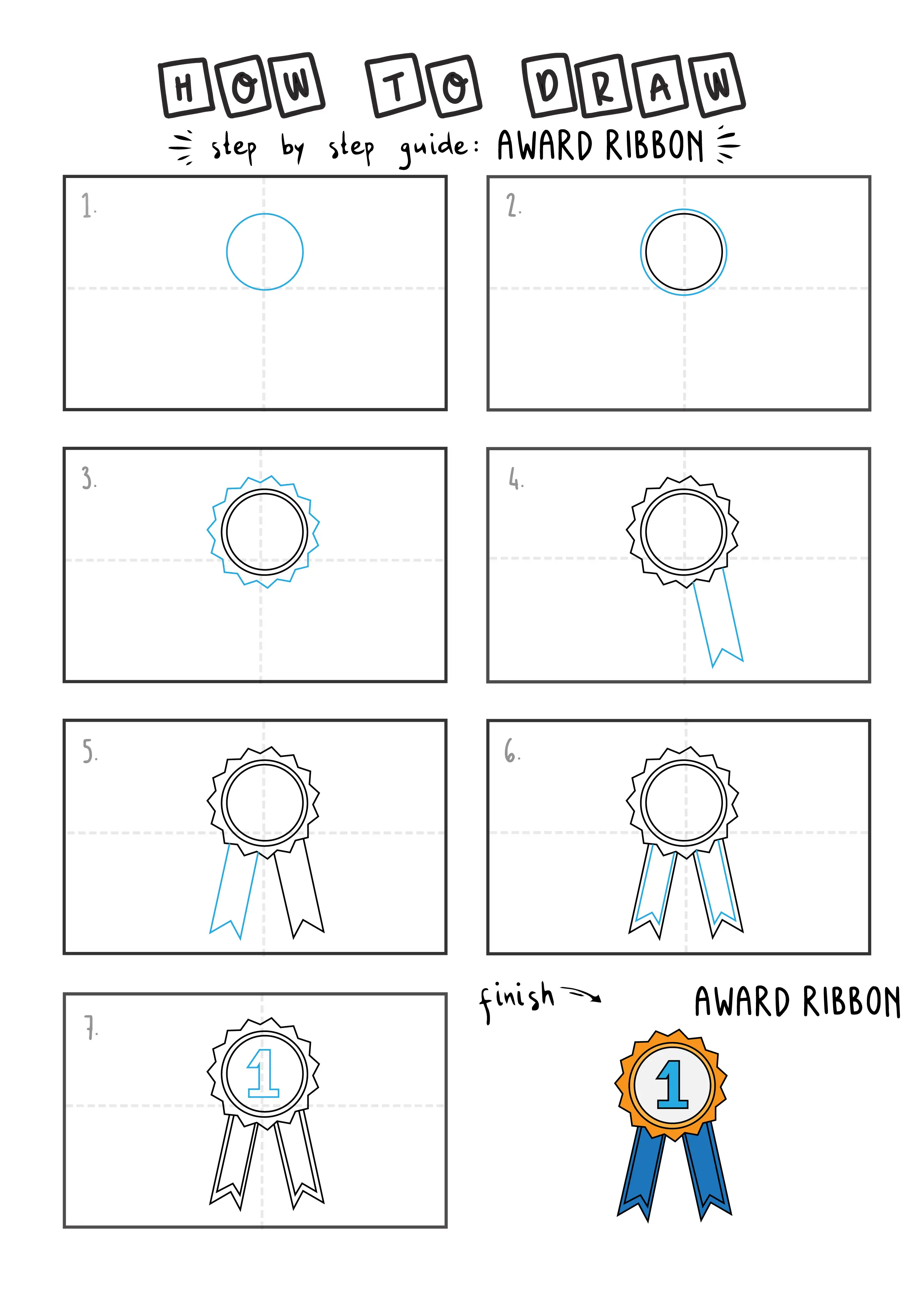 How To Draw EASY Award Ribbon Arts tutorial step by step for kids