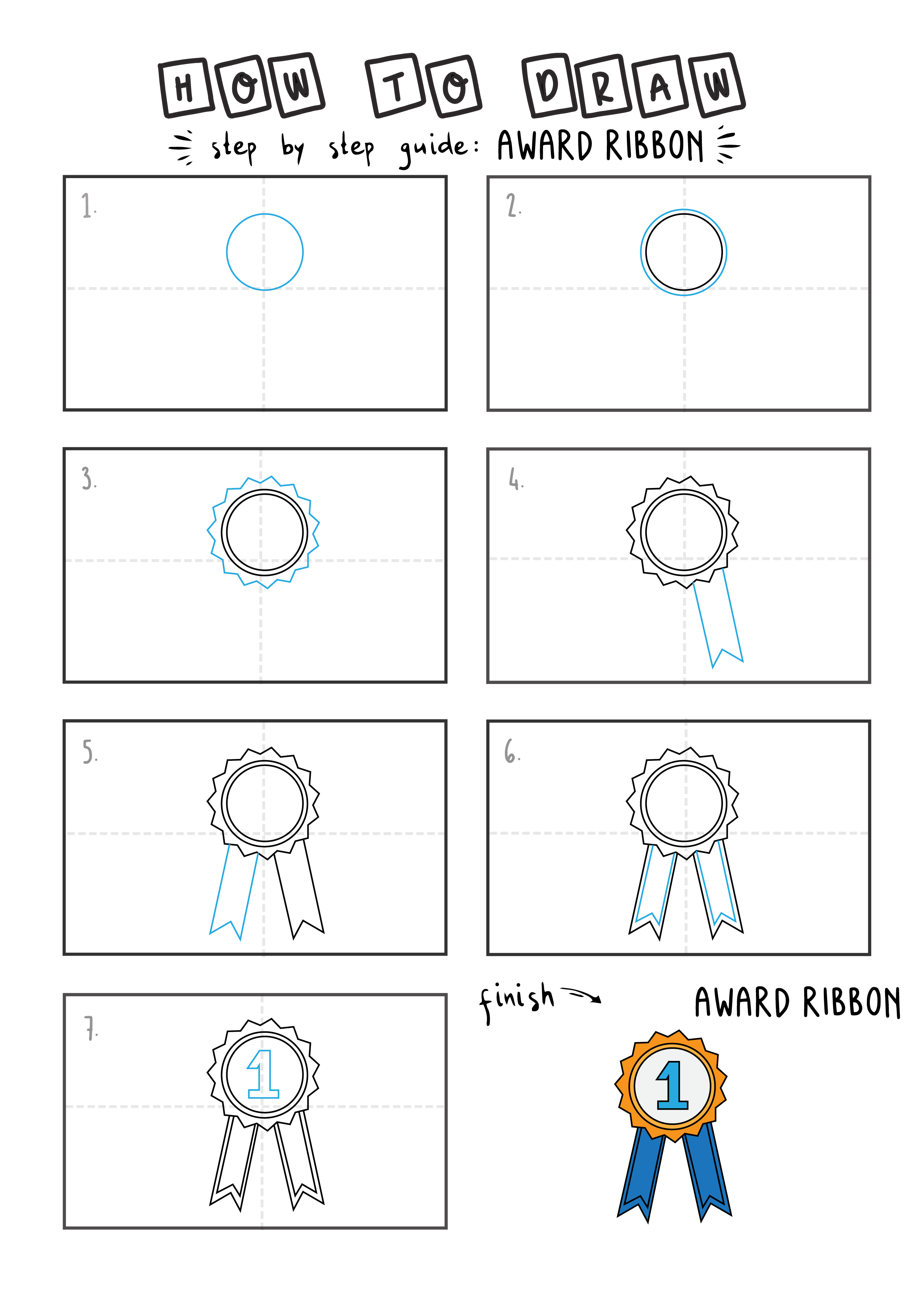 How To Draw a Blue Ribbon Award (Step by Step for Kids) - Rainbow