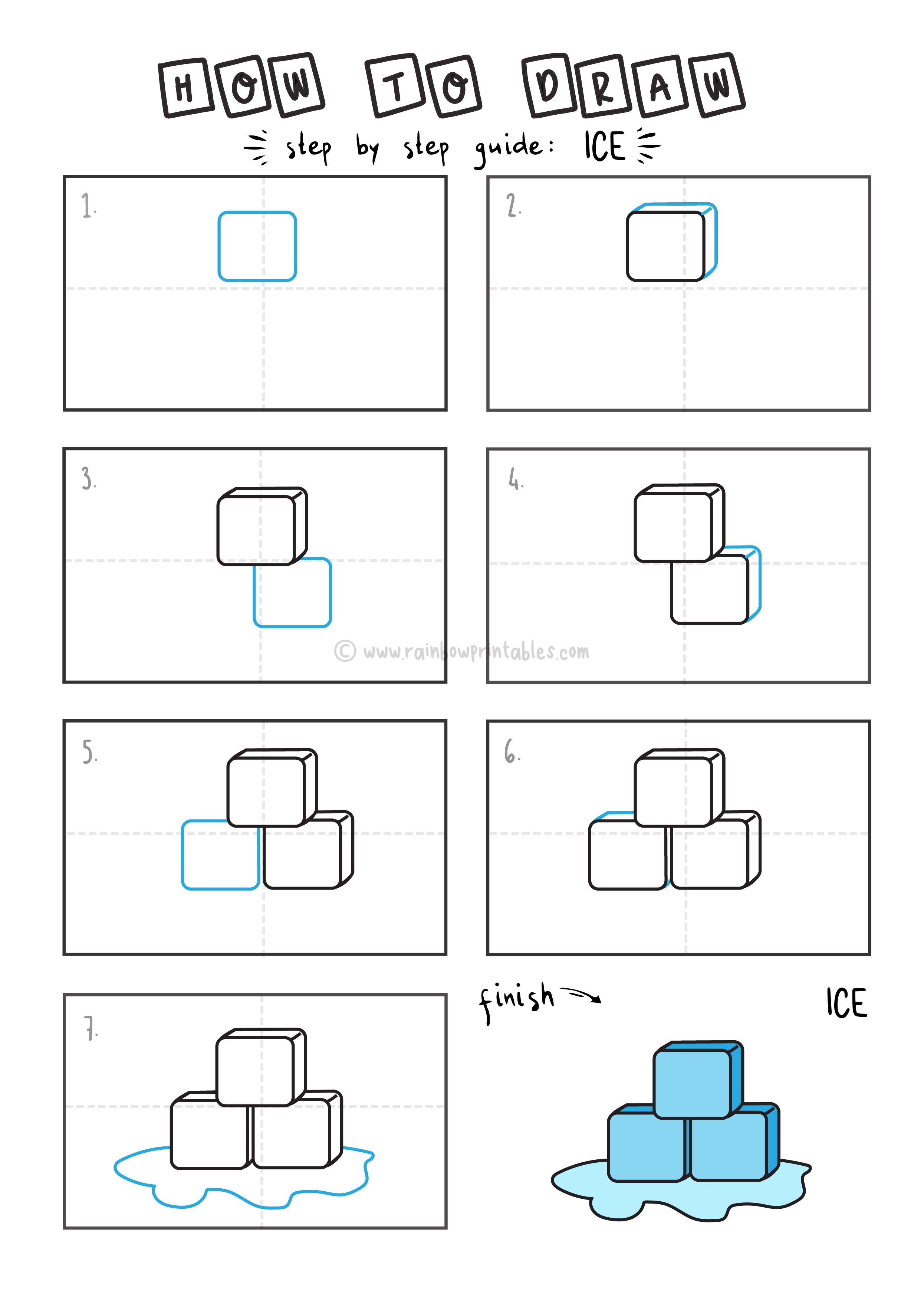 How To Draw EASY ICE CUBES Arts tutorial step by step for kids