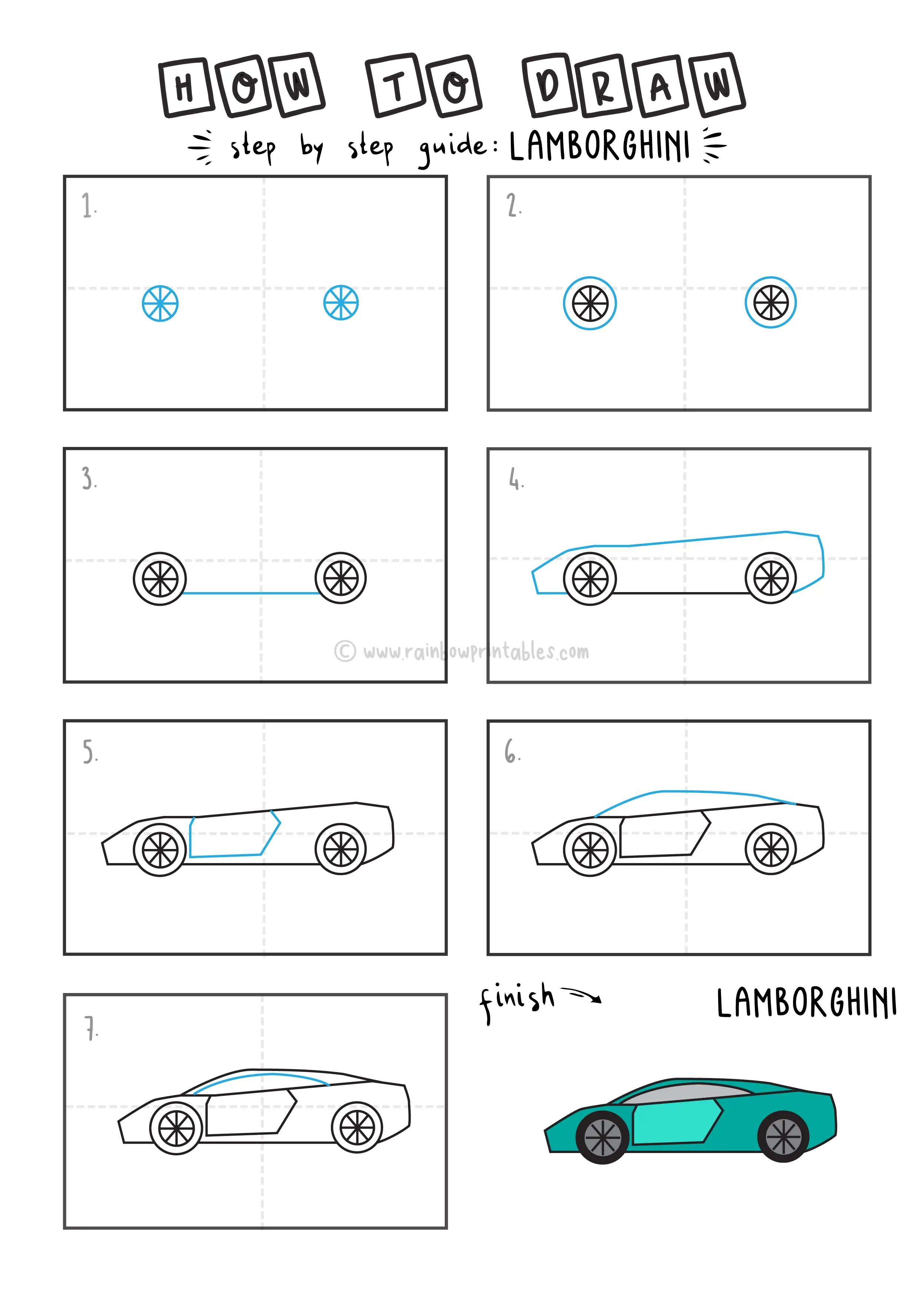 How To Draw EASY LAMBORGHINI Arts tutorial step by step for kids