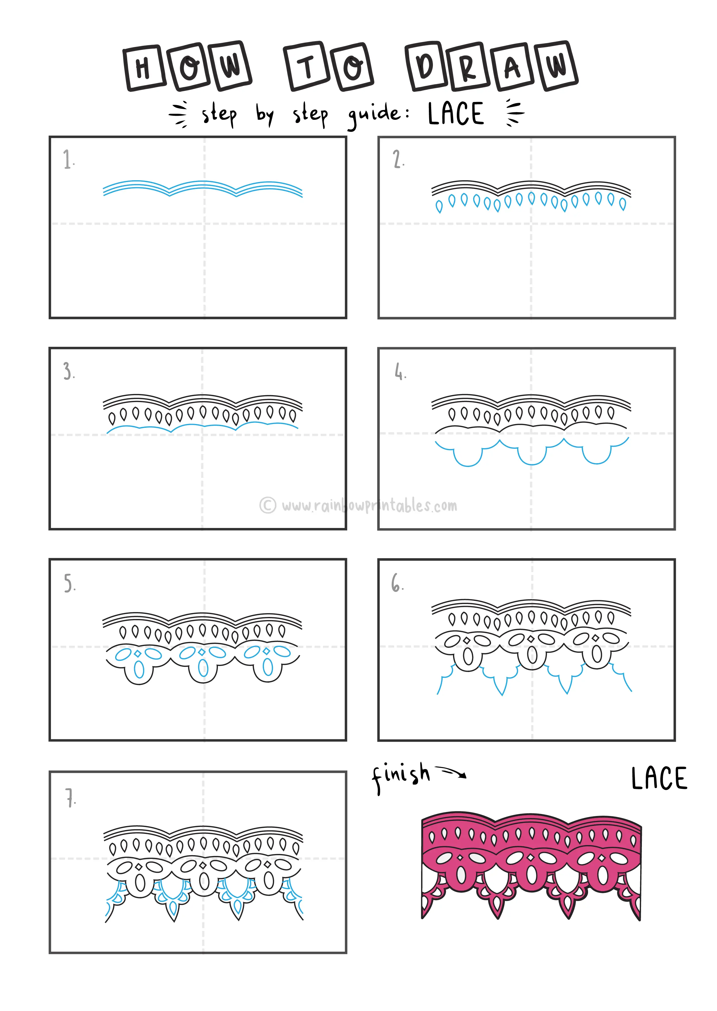 How To Draw EASY Lace Arts tutorial step by step for kids