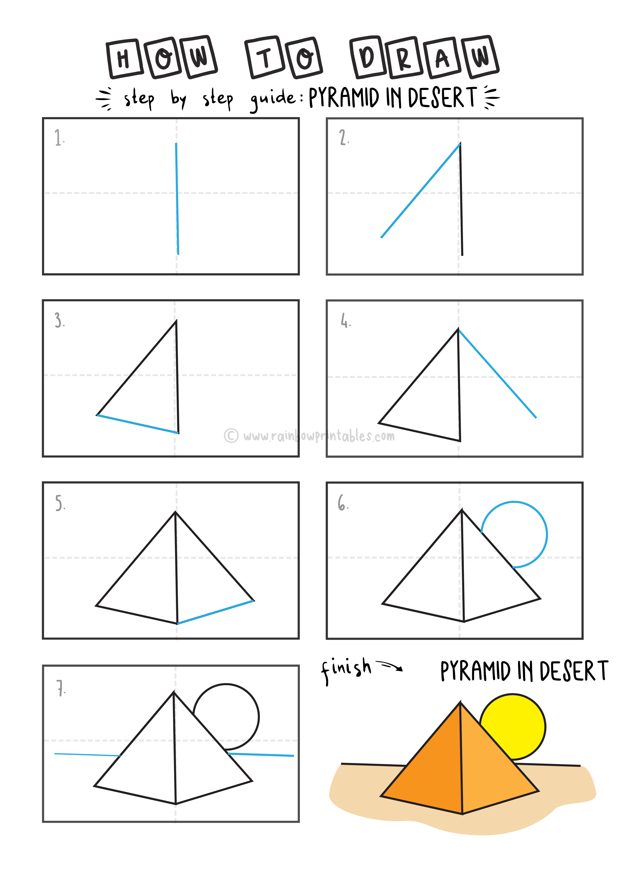 how to draw a square pyramid step by step